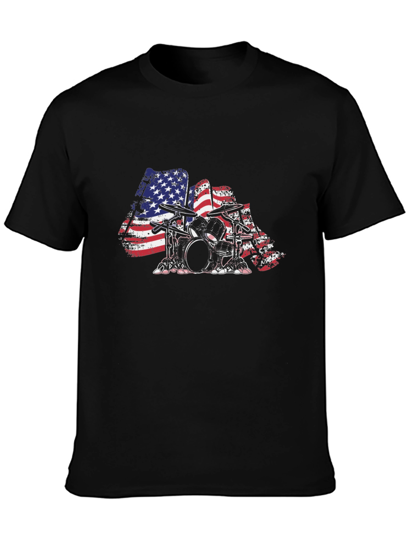 American Flag Drum Set T-Shirt - Patriotic Drummer Tee