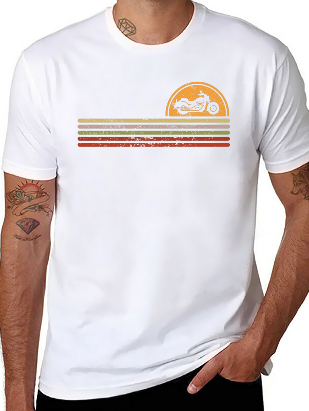Retro Motorcycle Sunset Graphic Tee - Black