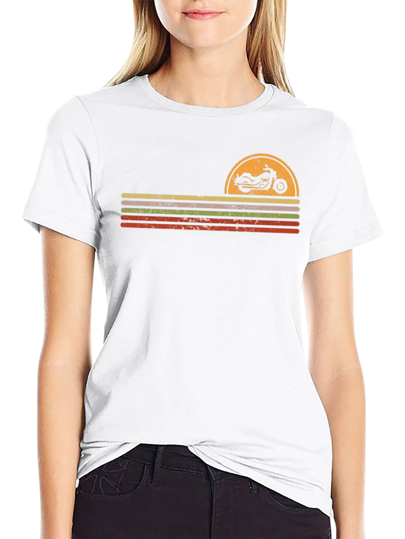 Retro Motorcycle Sunset Graphic Tee - Black
