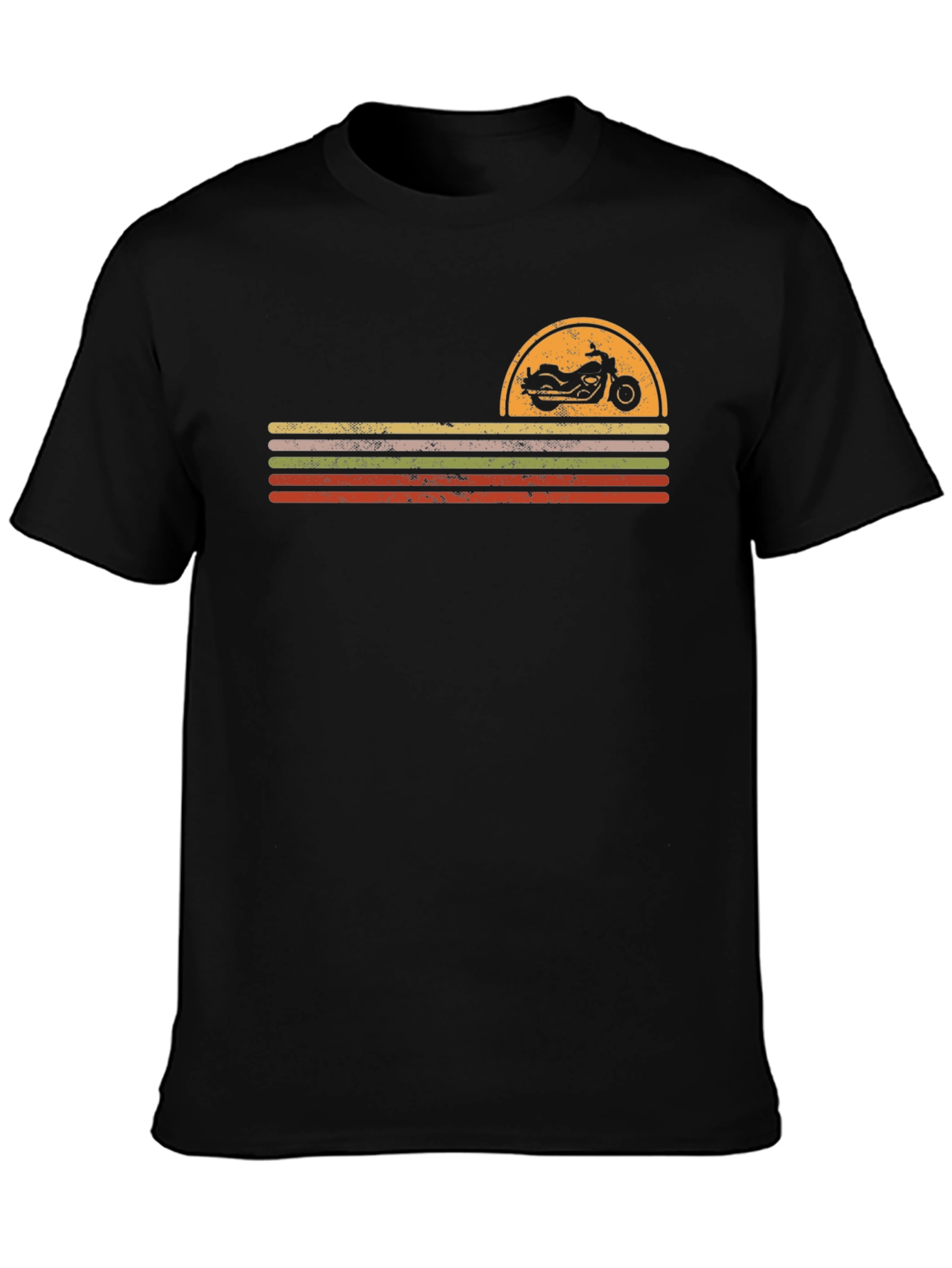 Retro Motorcycle Sunset Graphic Tee - Black