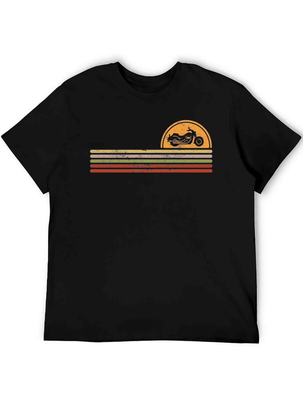 Retro Motorcycle Sunset Graphic Tee - Black