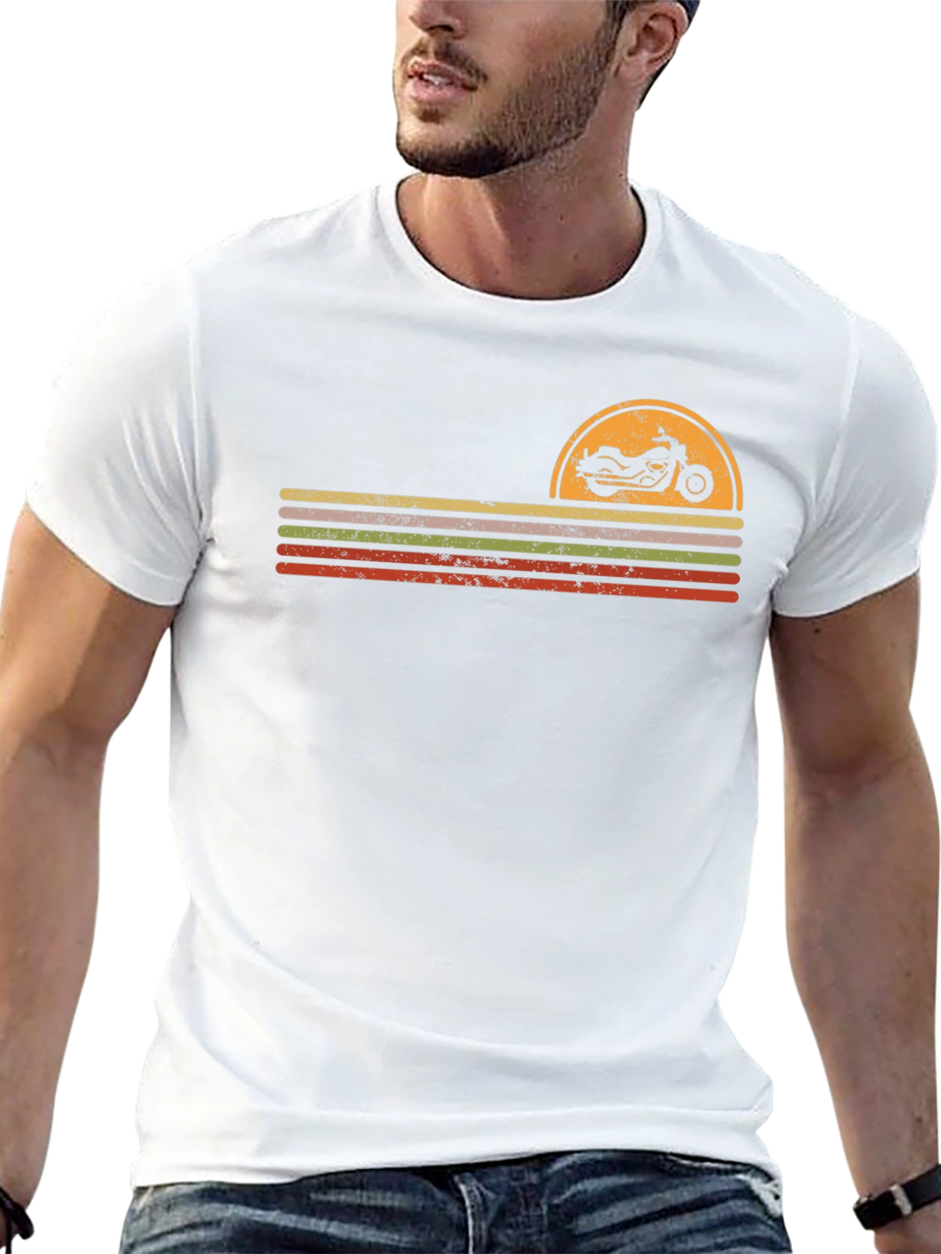 Retro Motorcycle Sunset Graphic Tee - Black