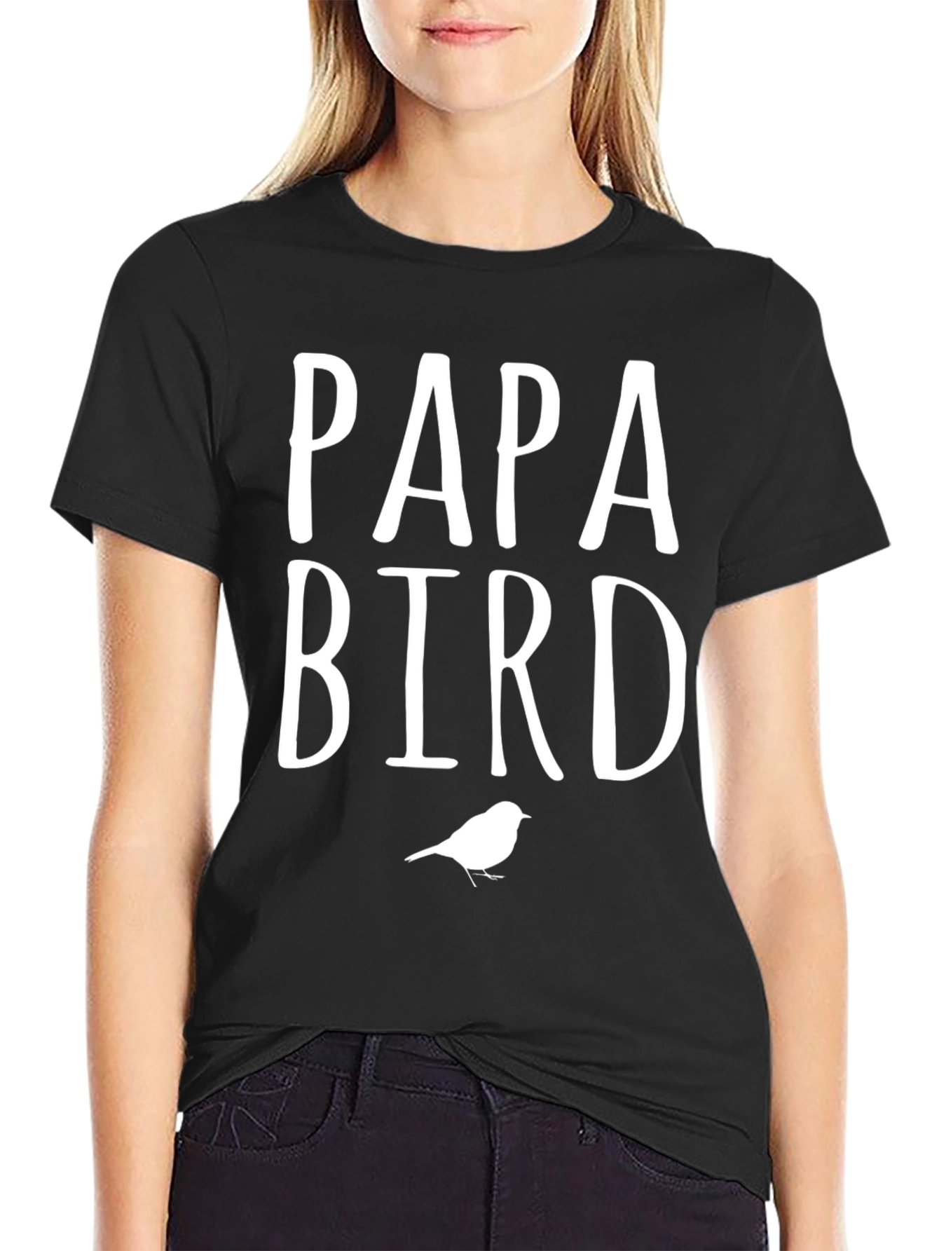 Papa Bird Graphic Tee - Black Cotton Blend T-Shirt