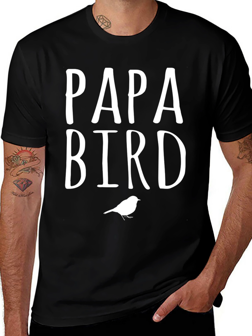 Papa Bird Graphic Tee - Black Cotton Blend T-Shirt