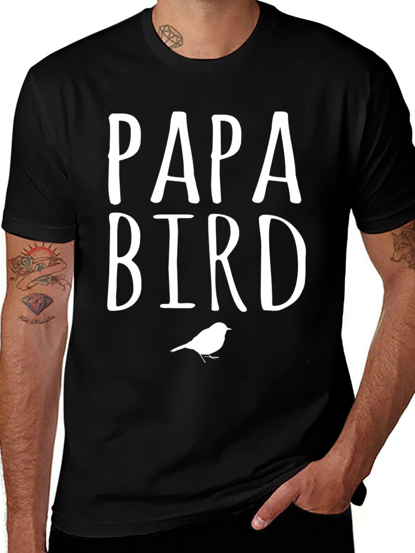 Papa Bird Graphic Tee - Black Cotton Blend T-Shirt