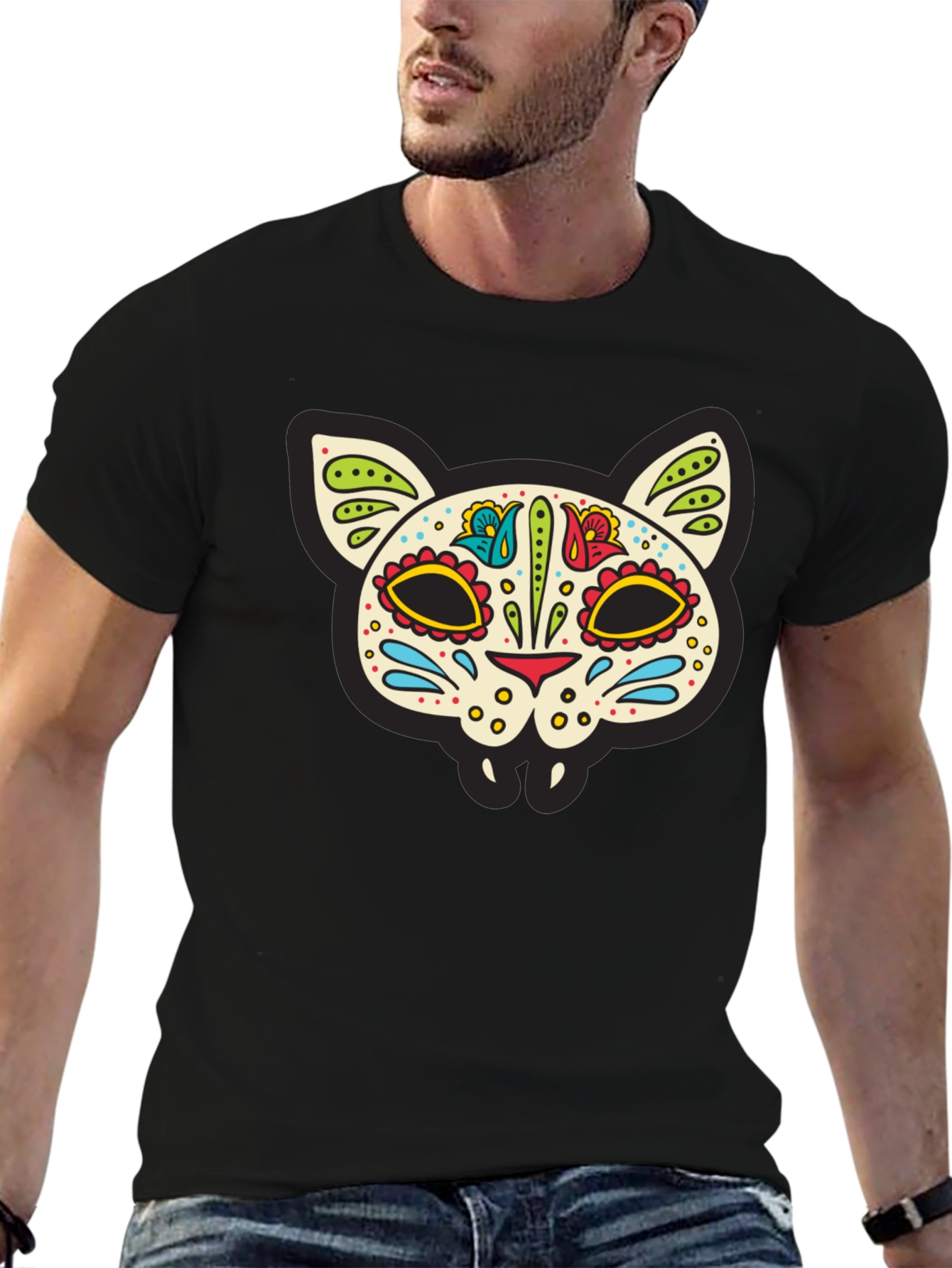 Sugar Skull Cat T-Shirt - Dia de los Muertos Style