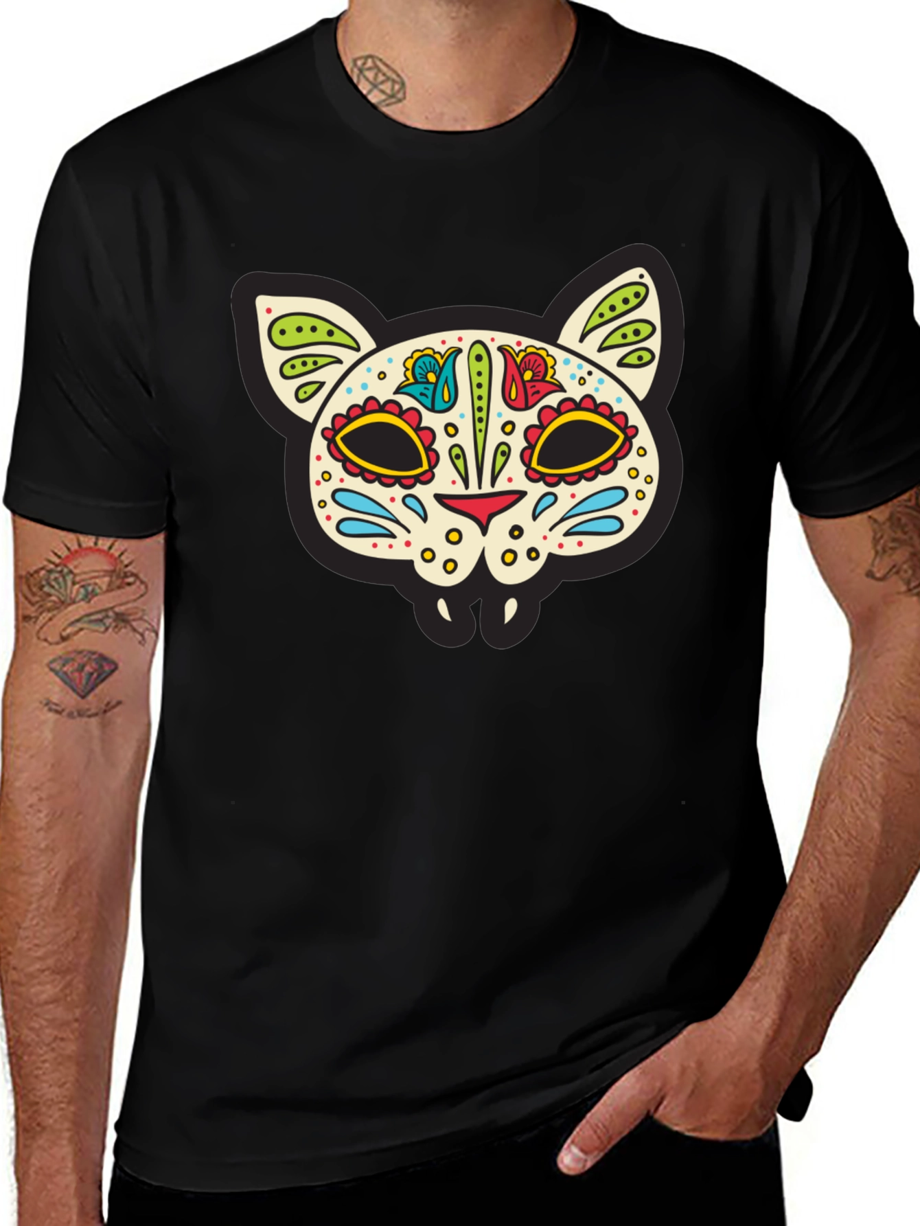 Sugar Skull Cat T-Shirt - Dia de los Muertos Style