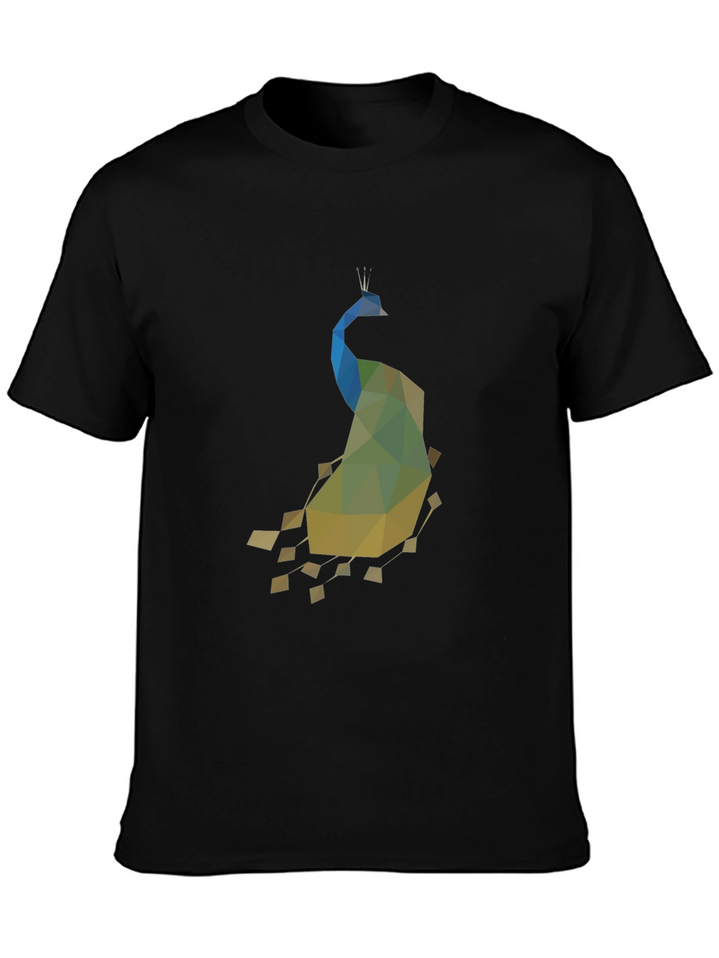Geometric Peacock Print Black T-Shirt