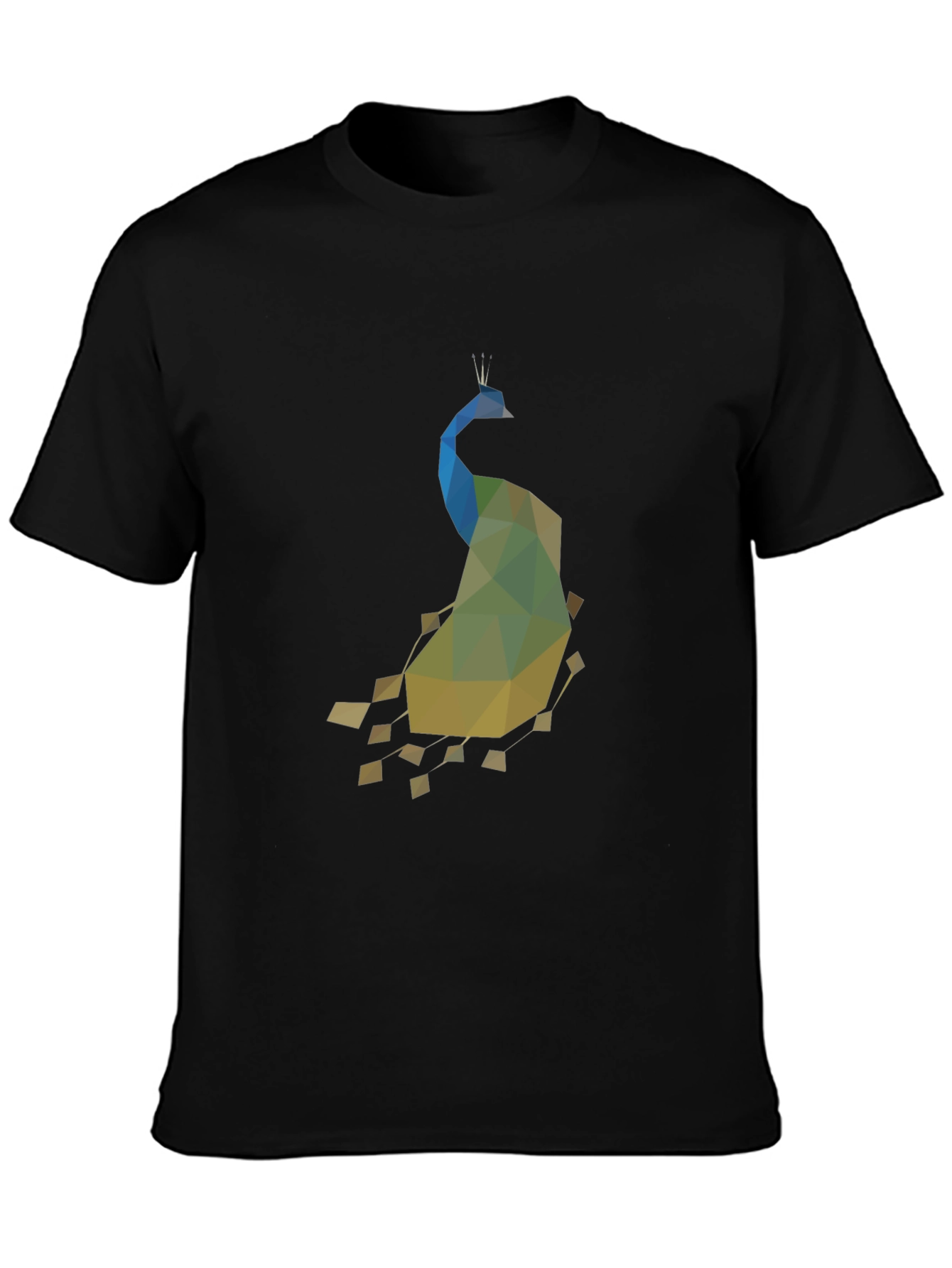 Geometric Peacock Print Black T-Shirt