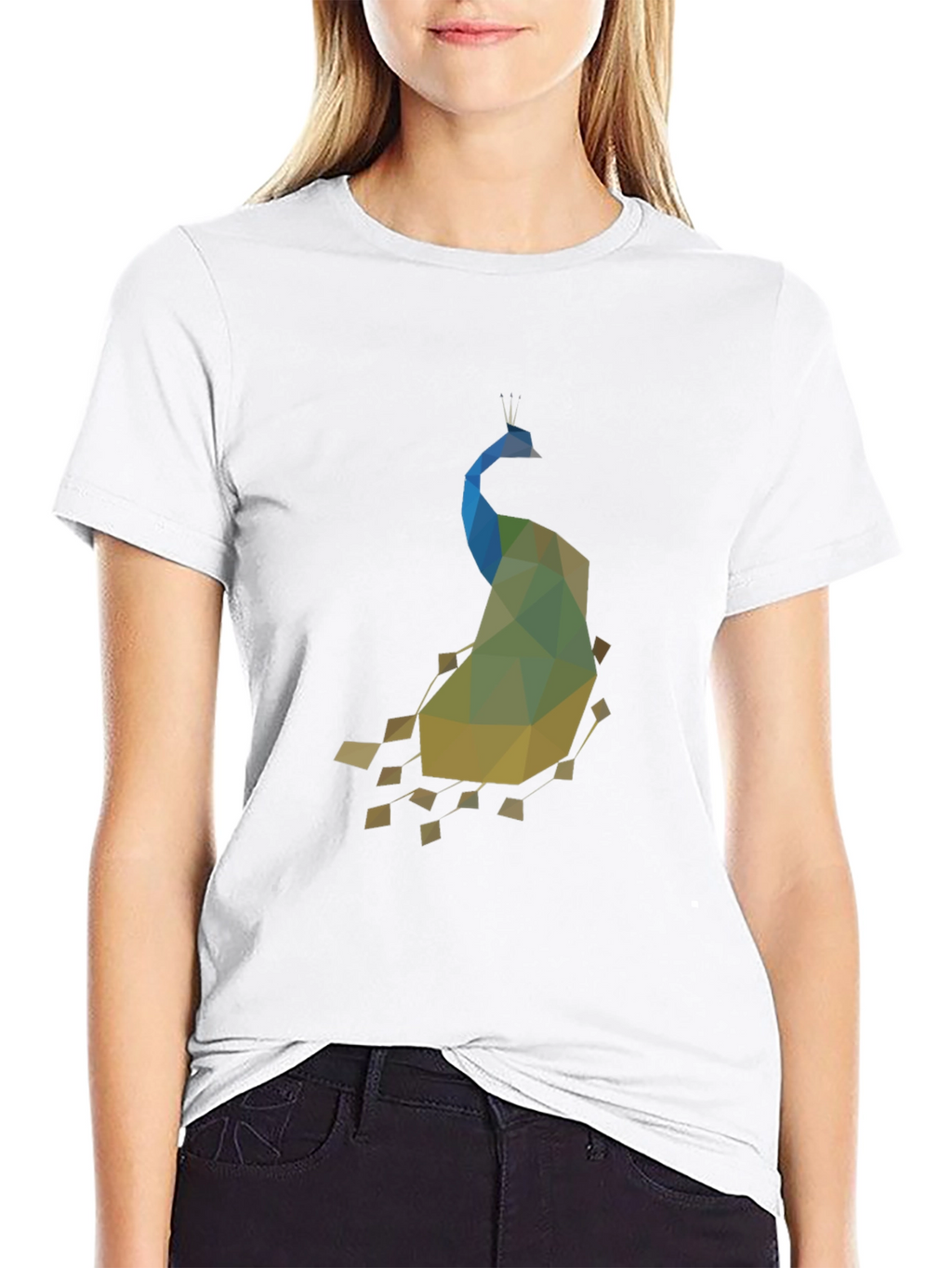 Geometric Peacock Print Black T-Shirt