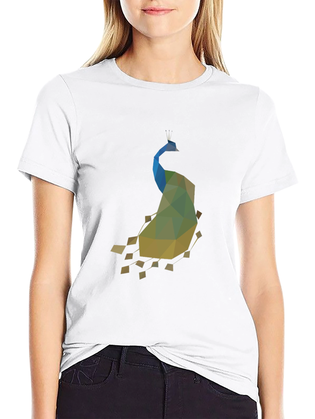 Geometric Peacock Print Black T-Shirt