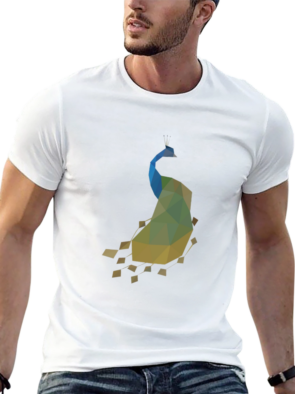Geometric Peacock Print Black T-Shirt