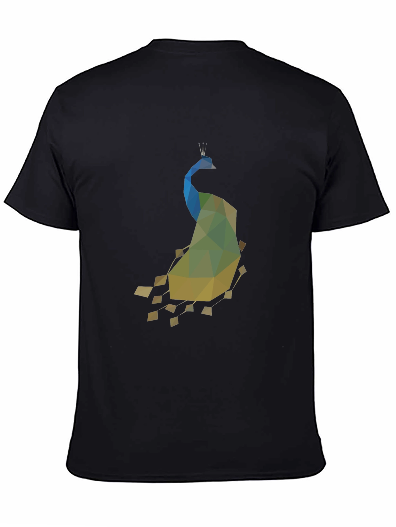 Geometric Peacock Print Black T-Shirt