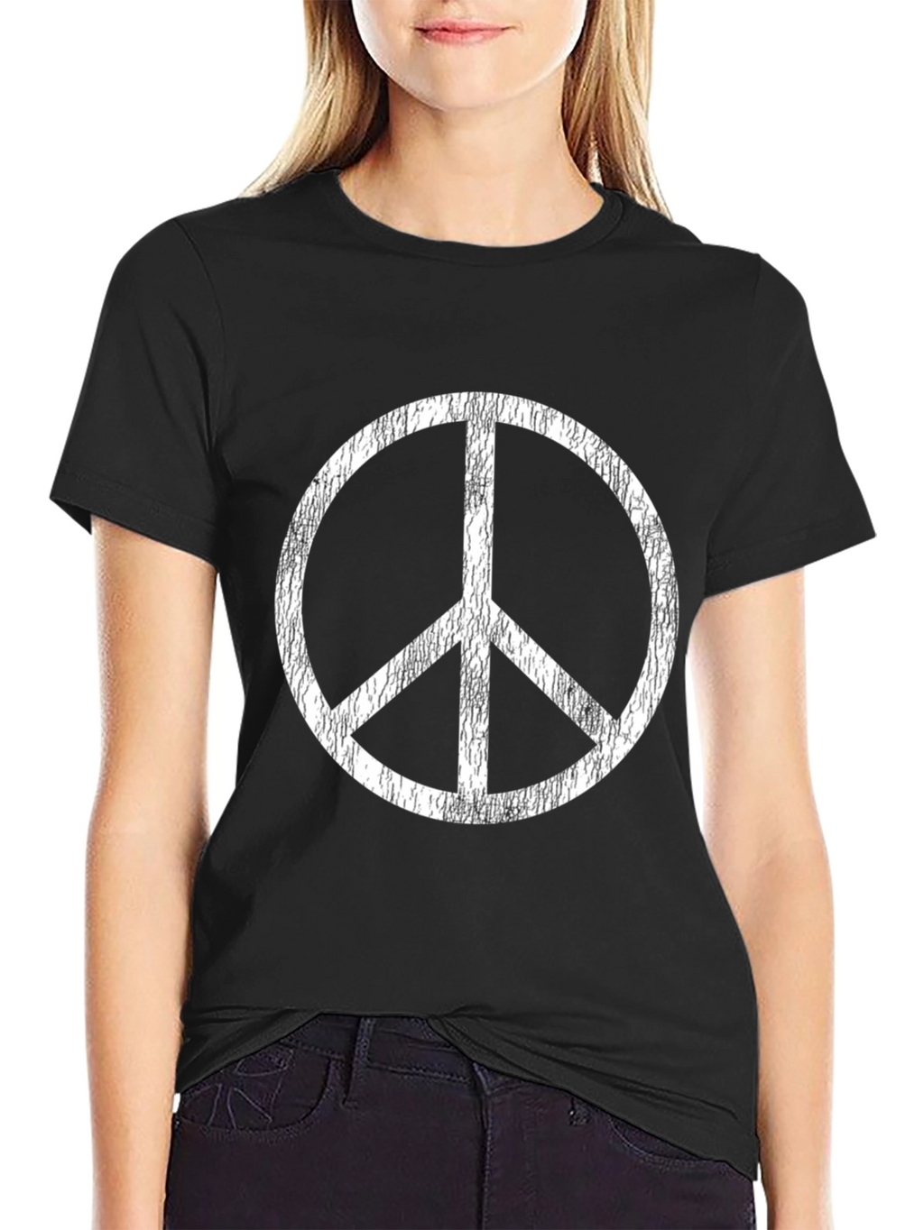 Peace Sign Graphic Tee - Black Cotton Blend T-Shirt