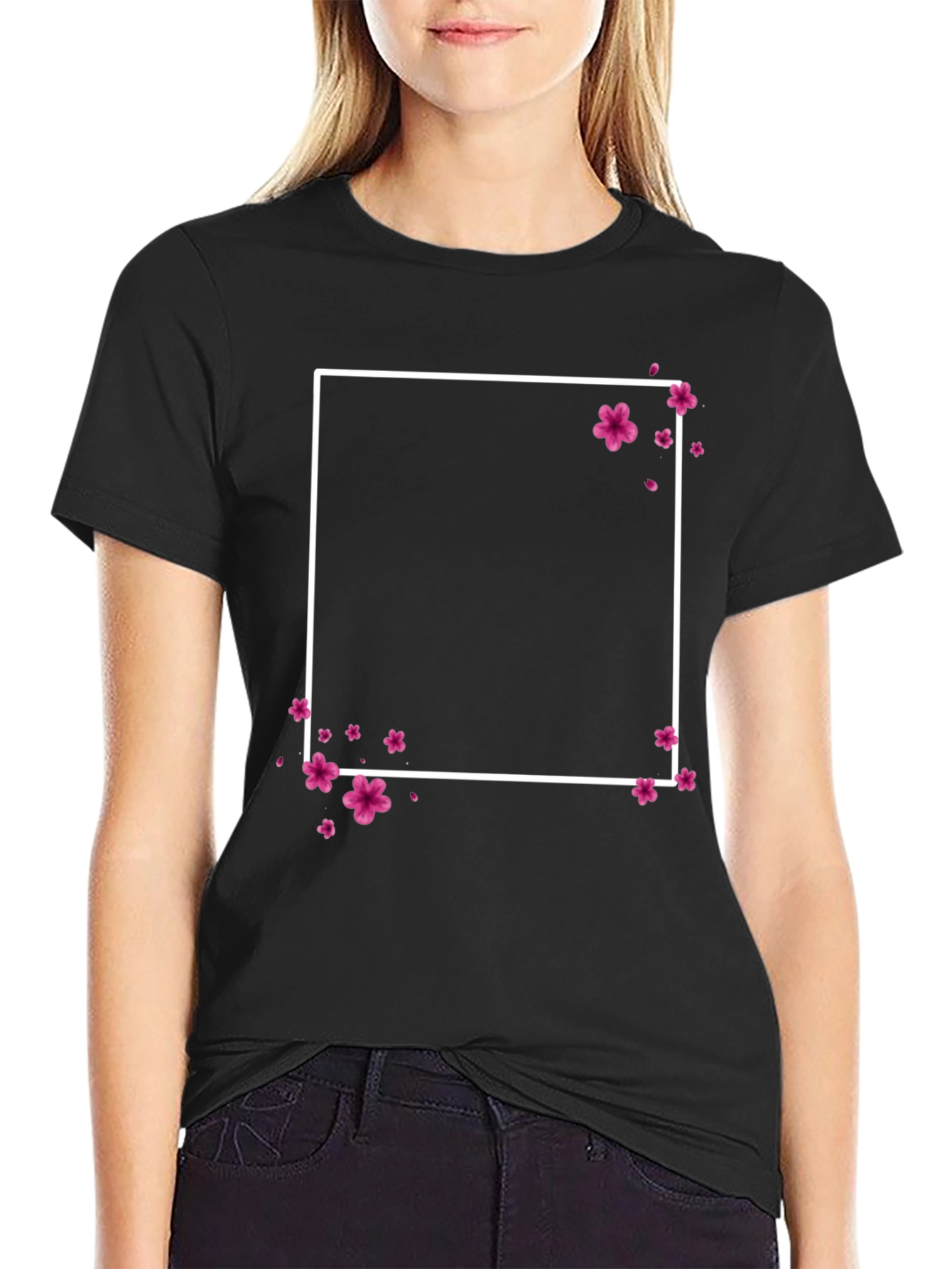 Floral Square Graphic Tee - Stylish Mens Black T-Shirt