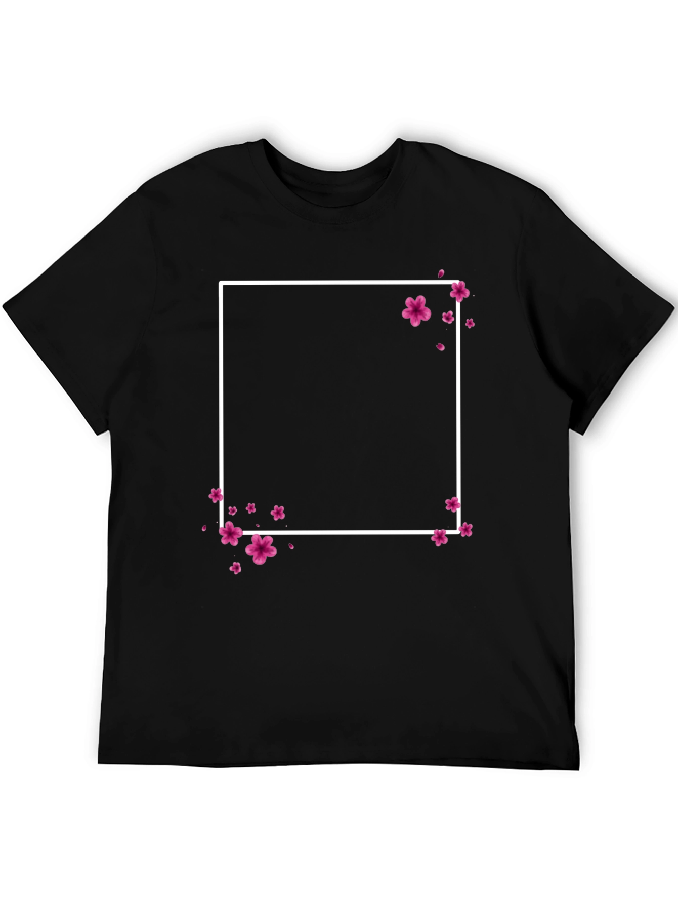 Floral Square Graphic Tee - Stylish Mens Black T-Shirt