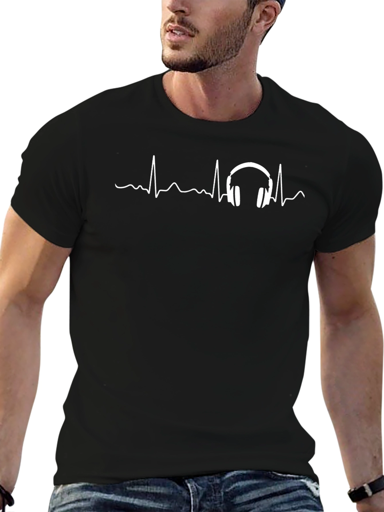 Heartbeat Headphones Graphic Tee - Black