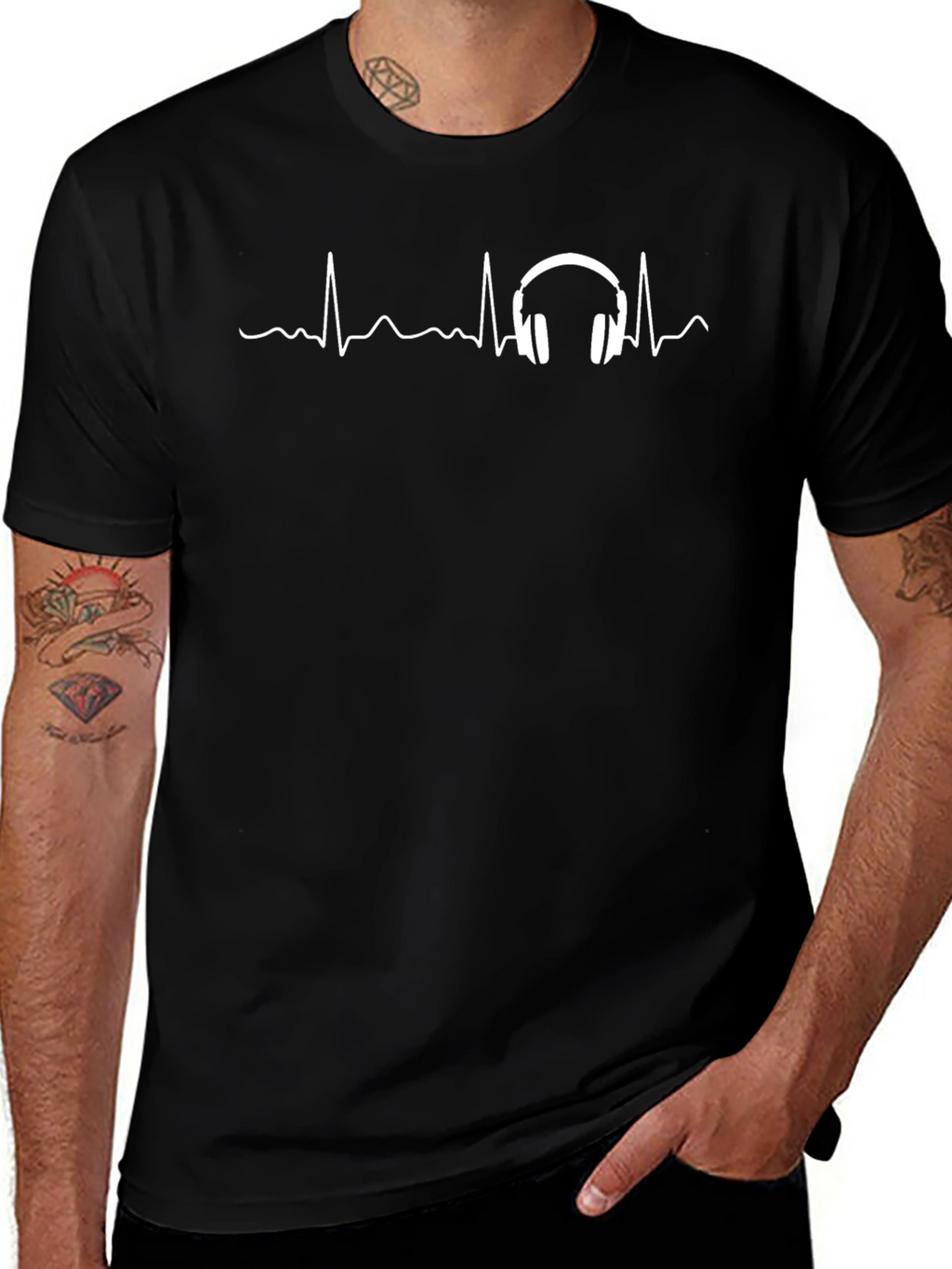 Heartbeat Headphones Graphic Tee - Black