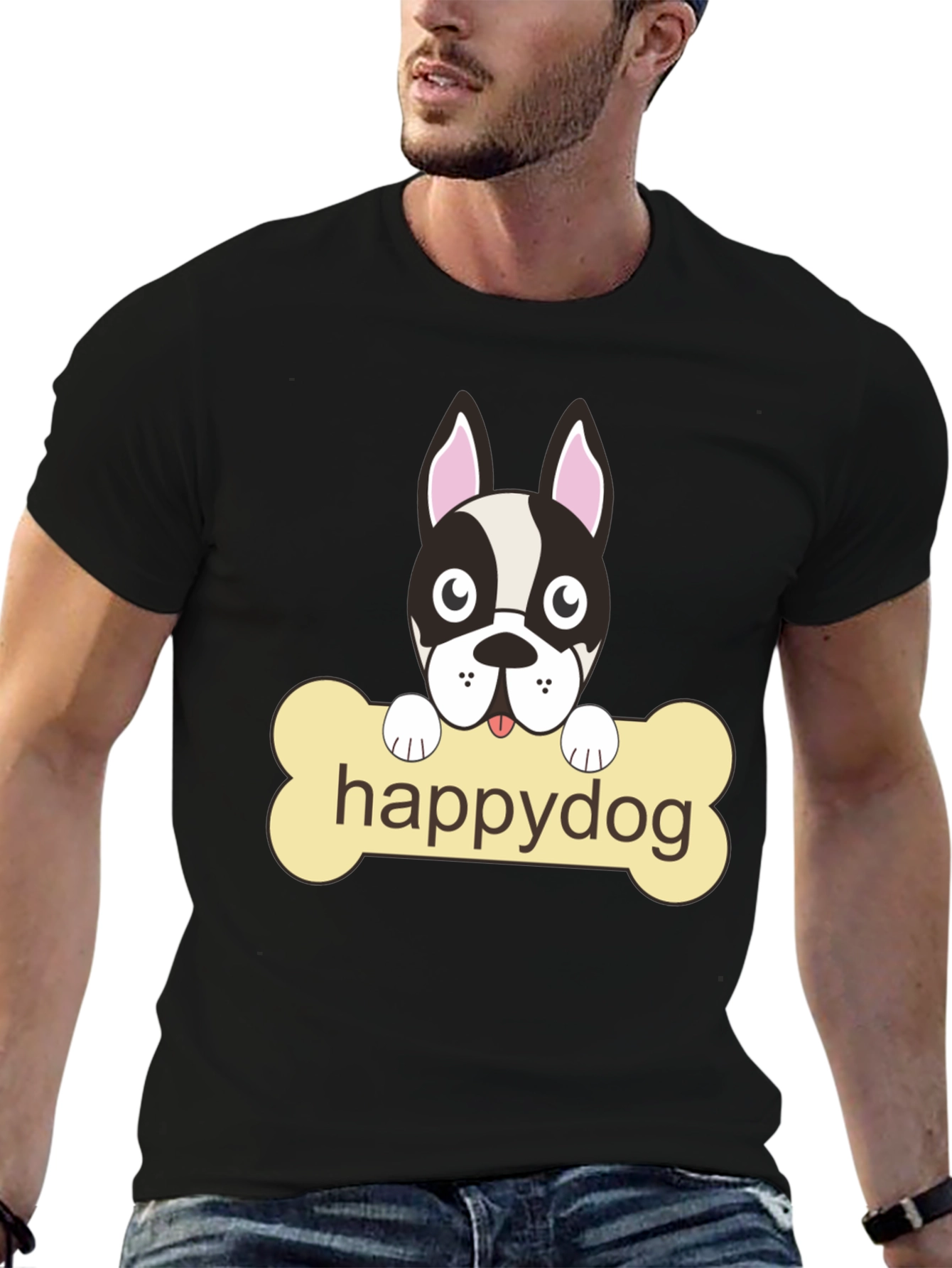 Happy Dog Black Graphic T-Shirt