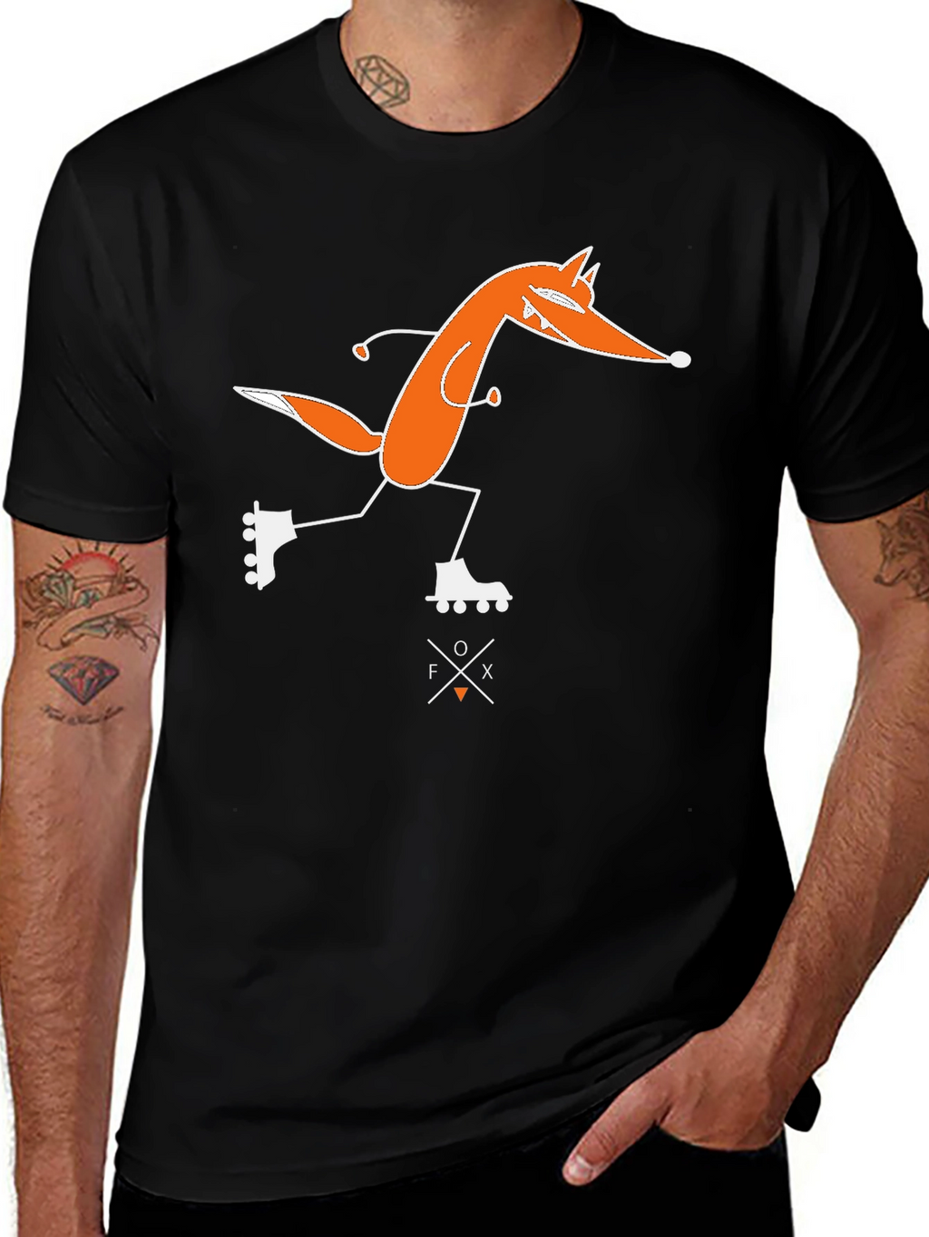 Skating Fox Graphic Tee - Black Cotton T-Shirt