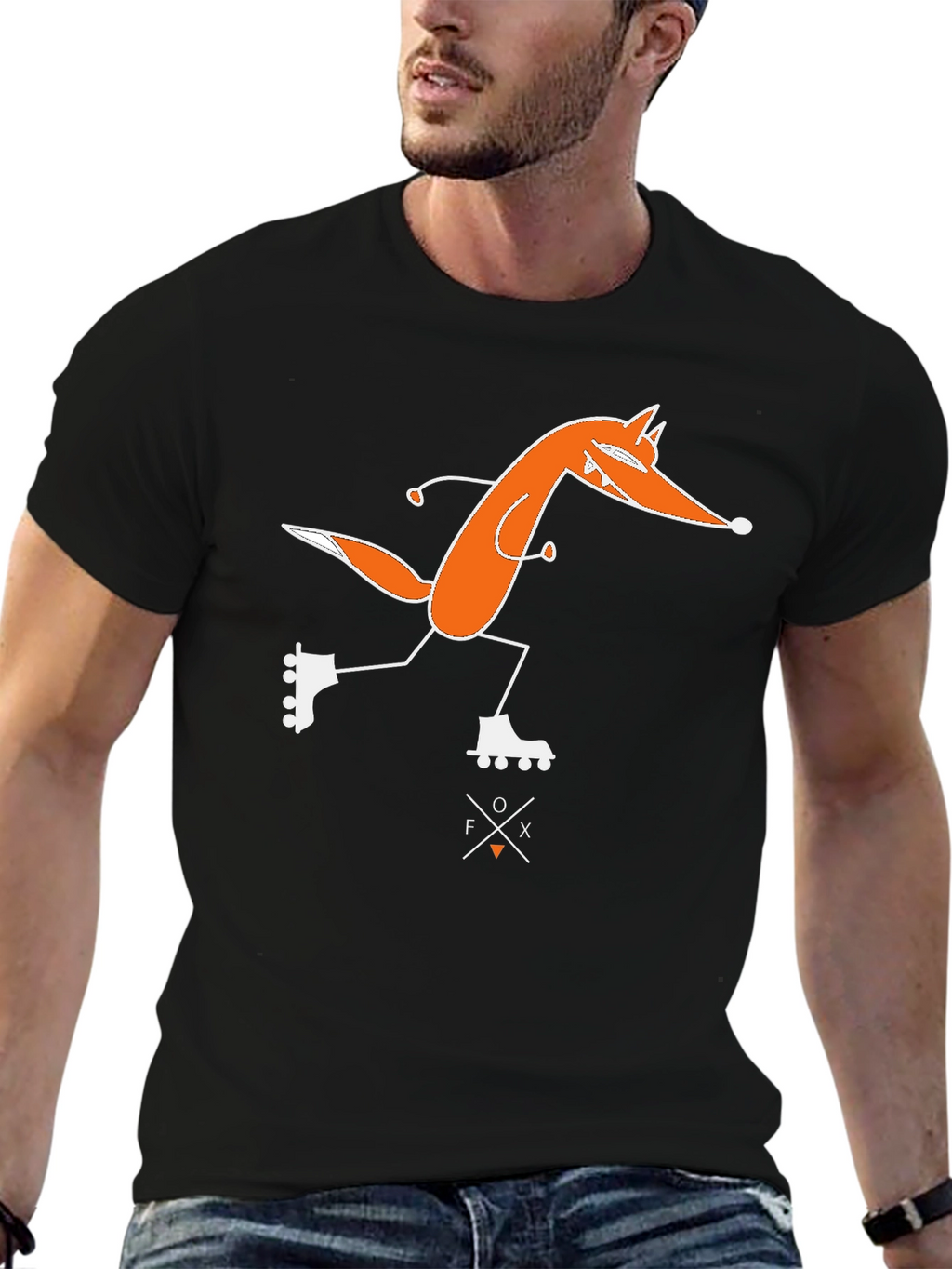 Skating Fox Graphic Tee - Black Cotton T-Shirt
