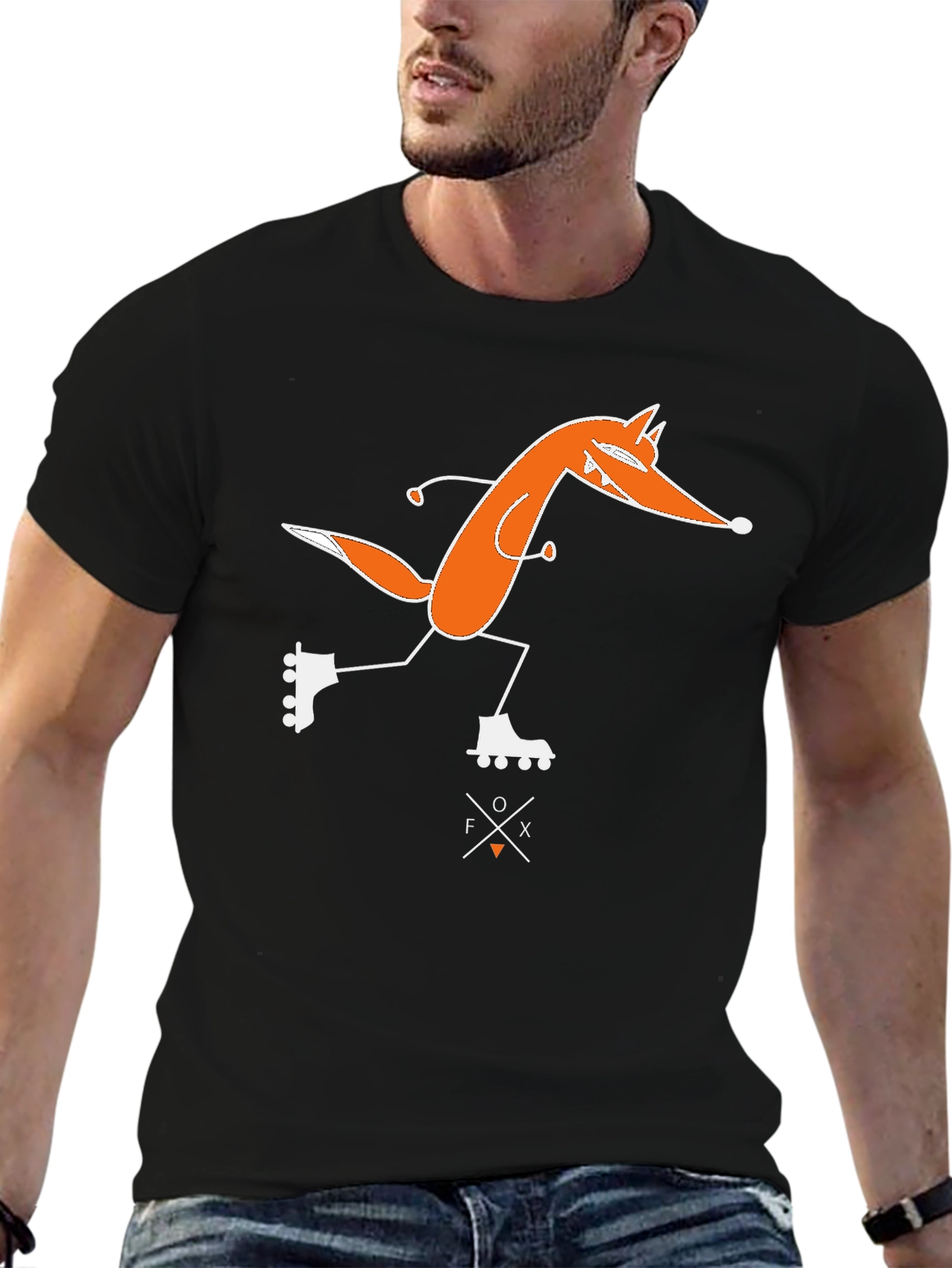 Skating Fox Graphic Tee - Black Cotton T-Shirt