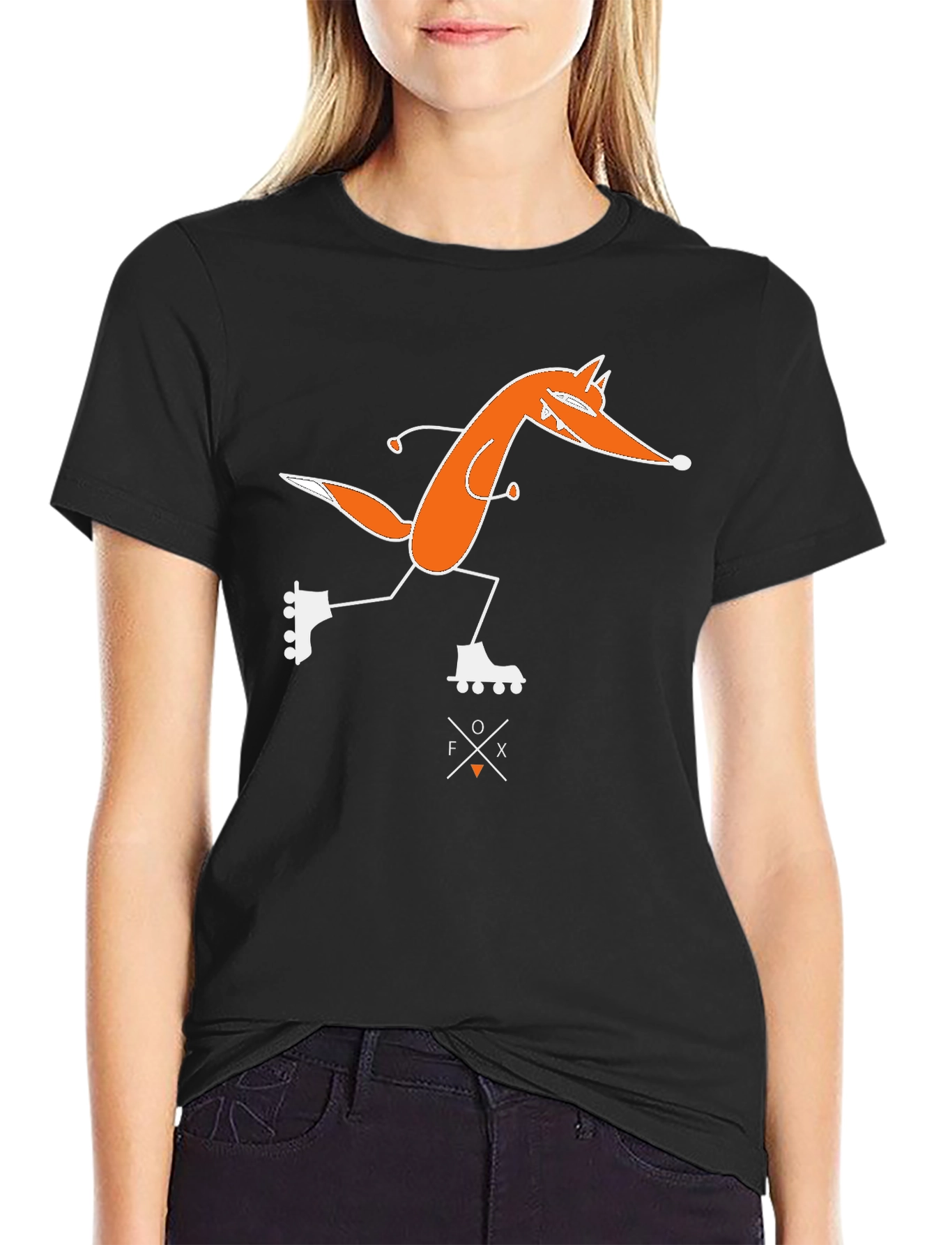 Skating Fox Graphic Tee - Black Cotton T-Shirt