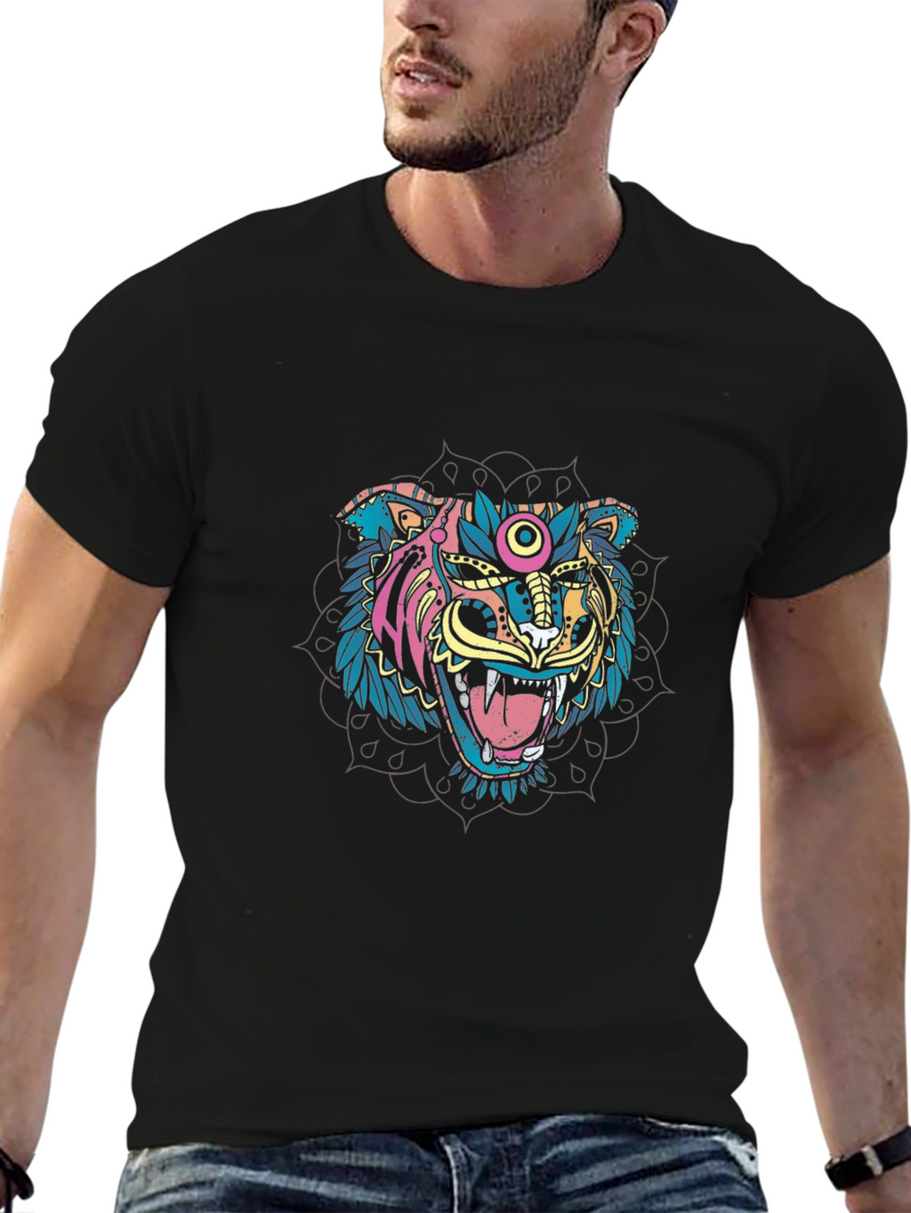 Tiger Mandala Graphic Black T-Shirt