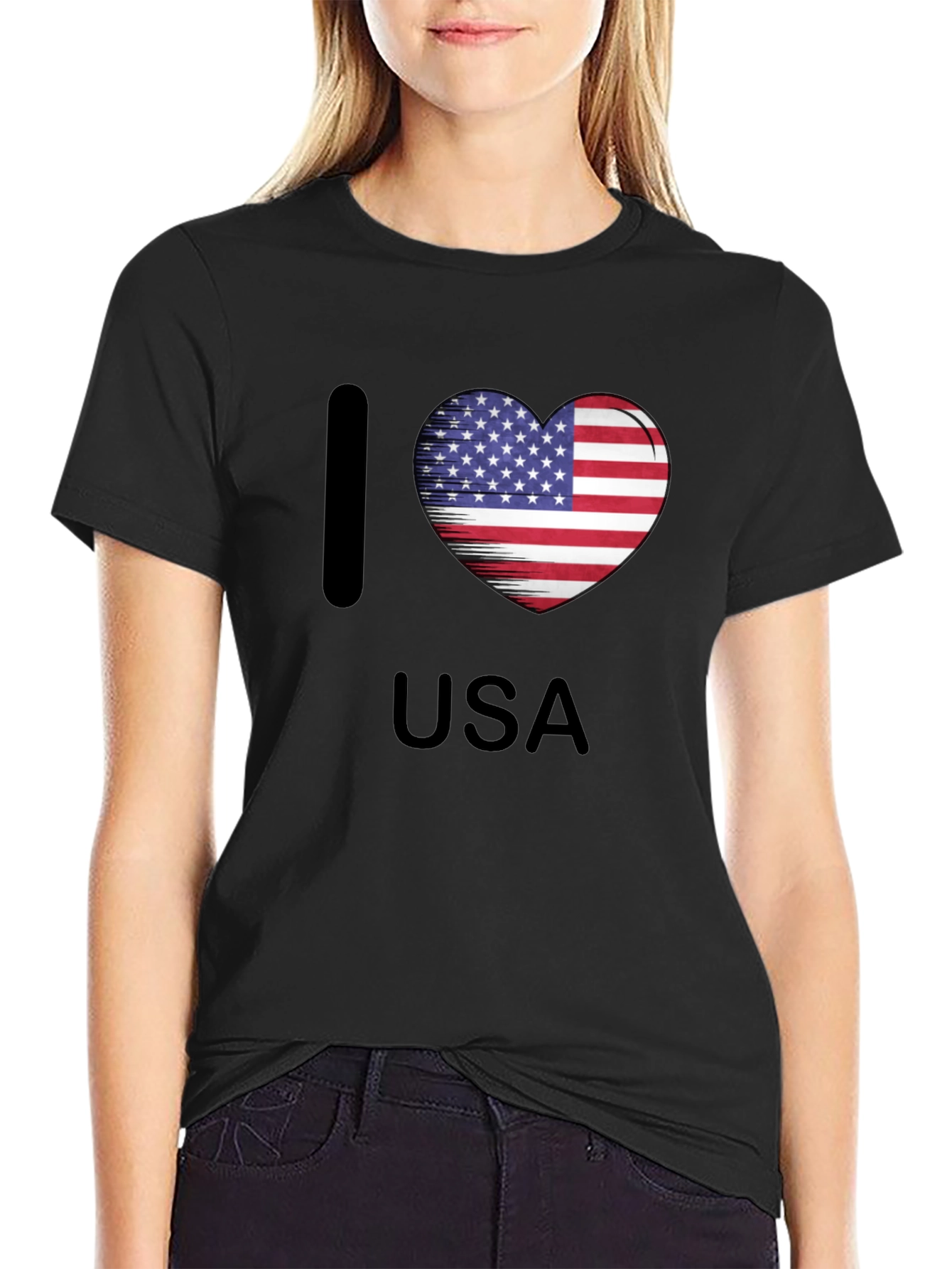 I Love USA T-Shirt Patriotic American Flag Heart