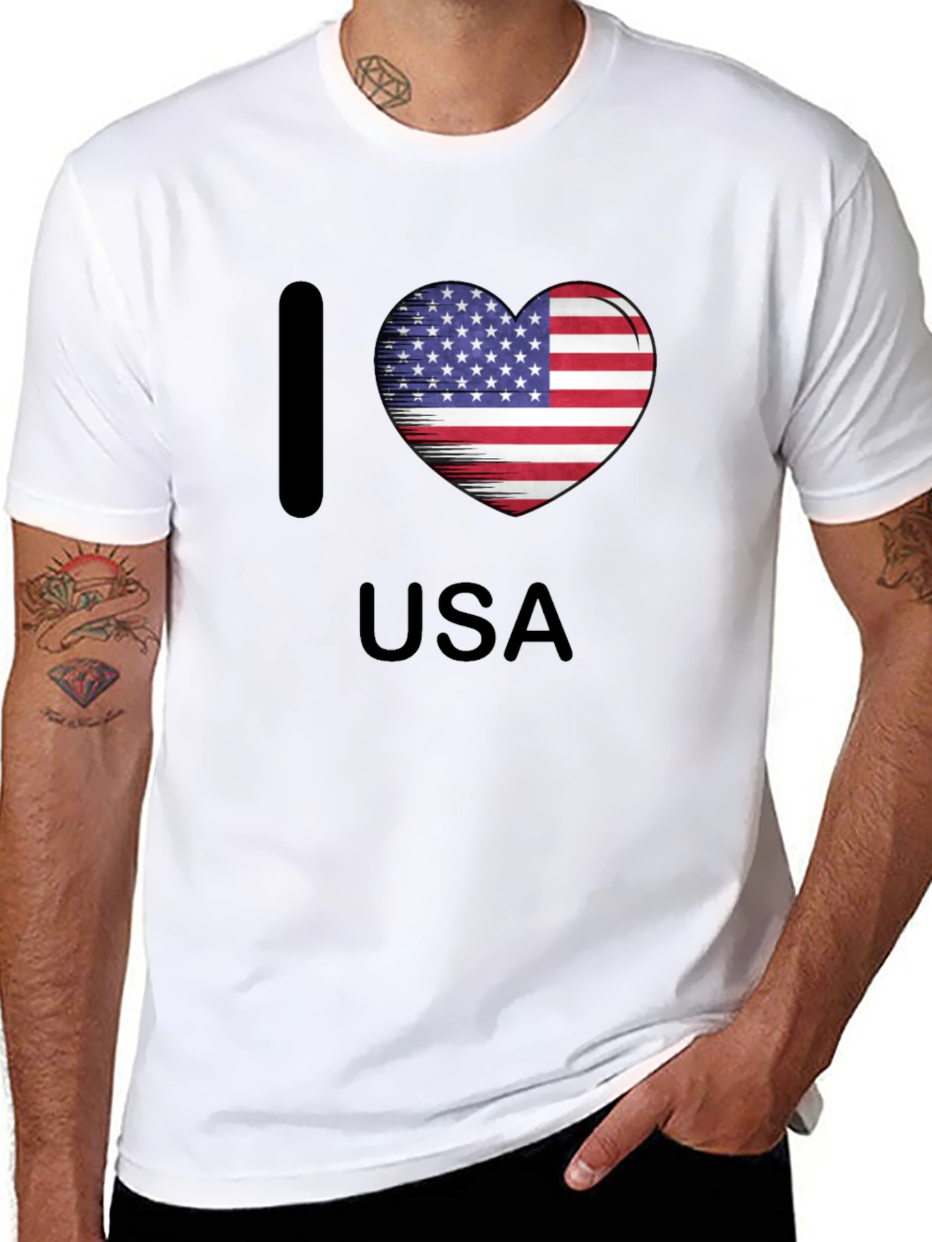 I Love USA T-Shirt Patriotic American Flag Heart