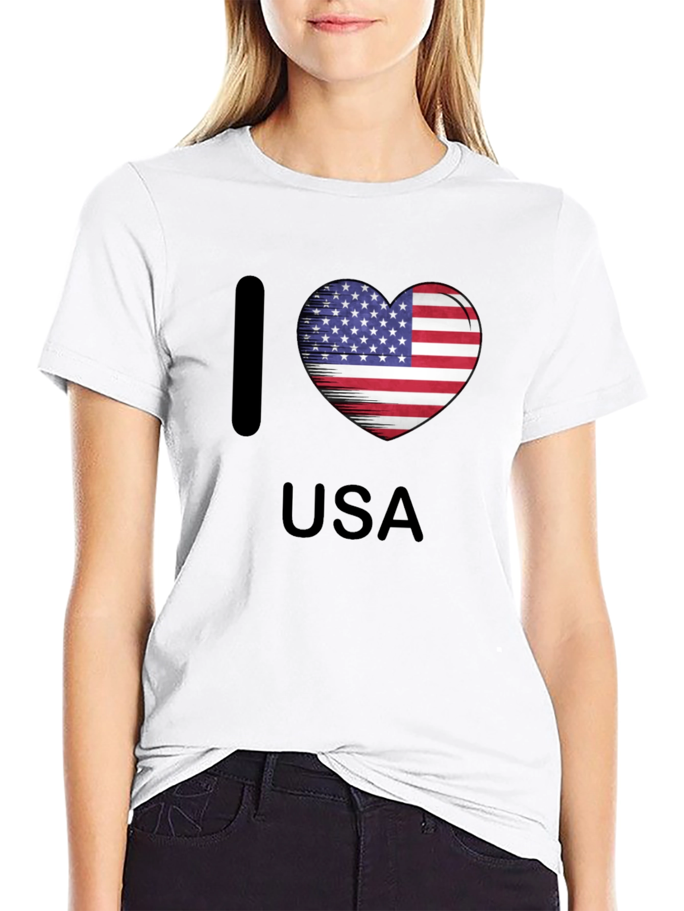 I Love USA T-Shirt Patriotic American Flag Heart