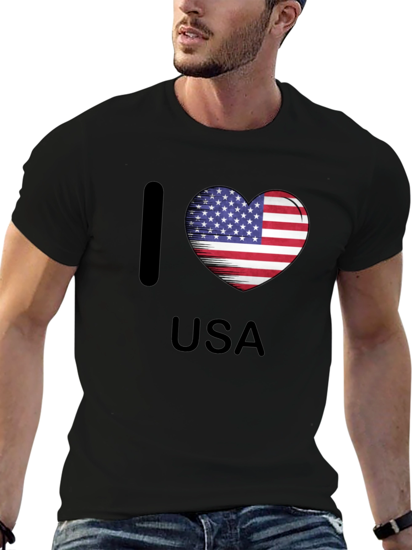 I Love USA T-Shirt Patriotic American Flag Heart