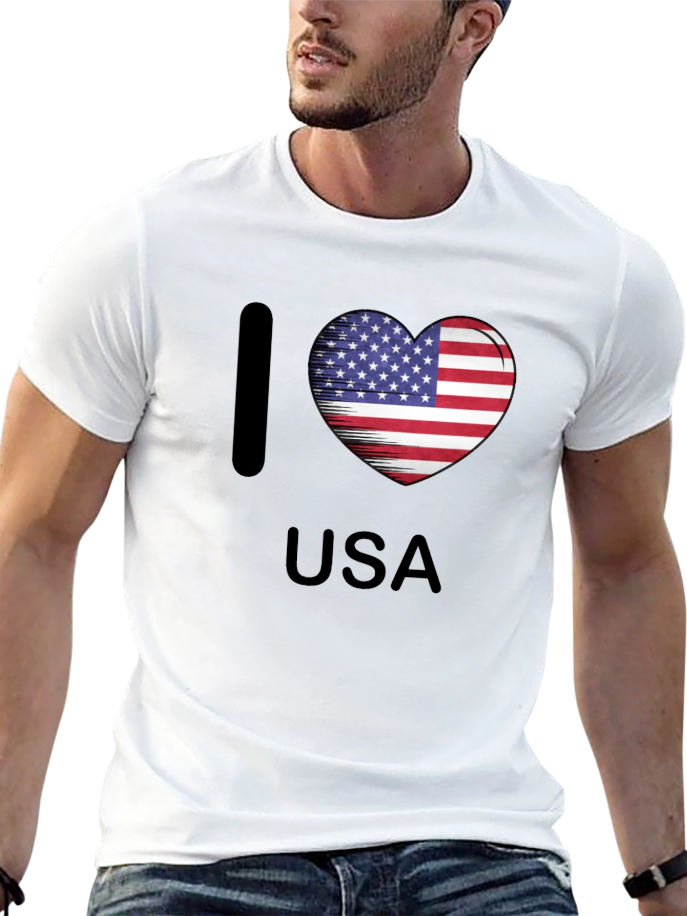 I Love USA T-Shirt Patriotic American Flag Heart