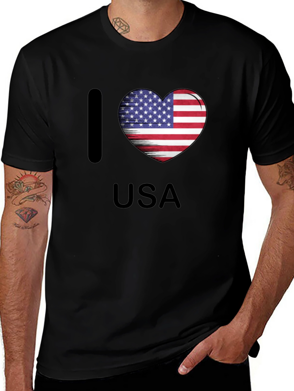 I Love USA T-Shirt Patriotic American Flag Heart
