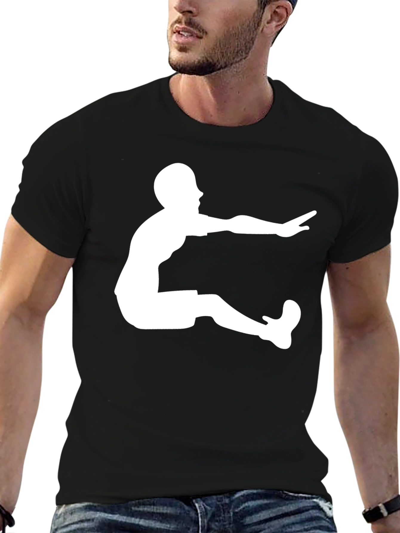 Long Jump Graphic Tee - Black Cotton T-Shirt