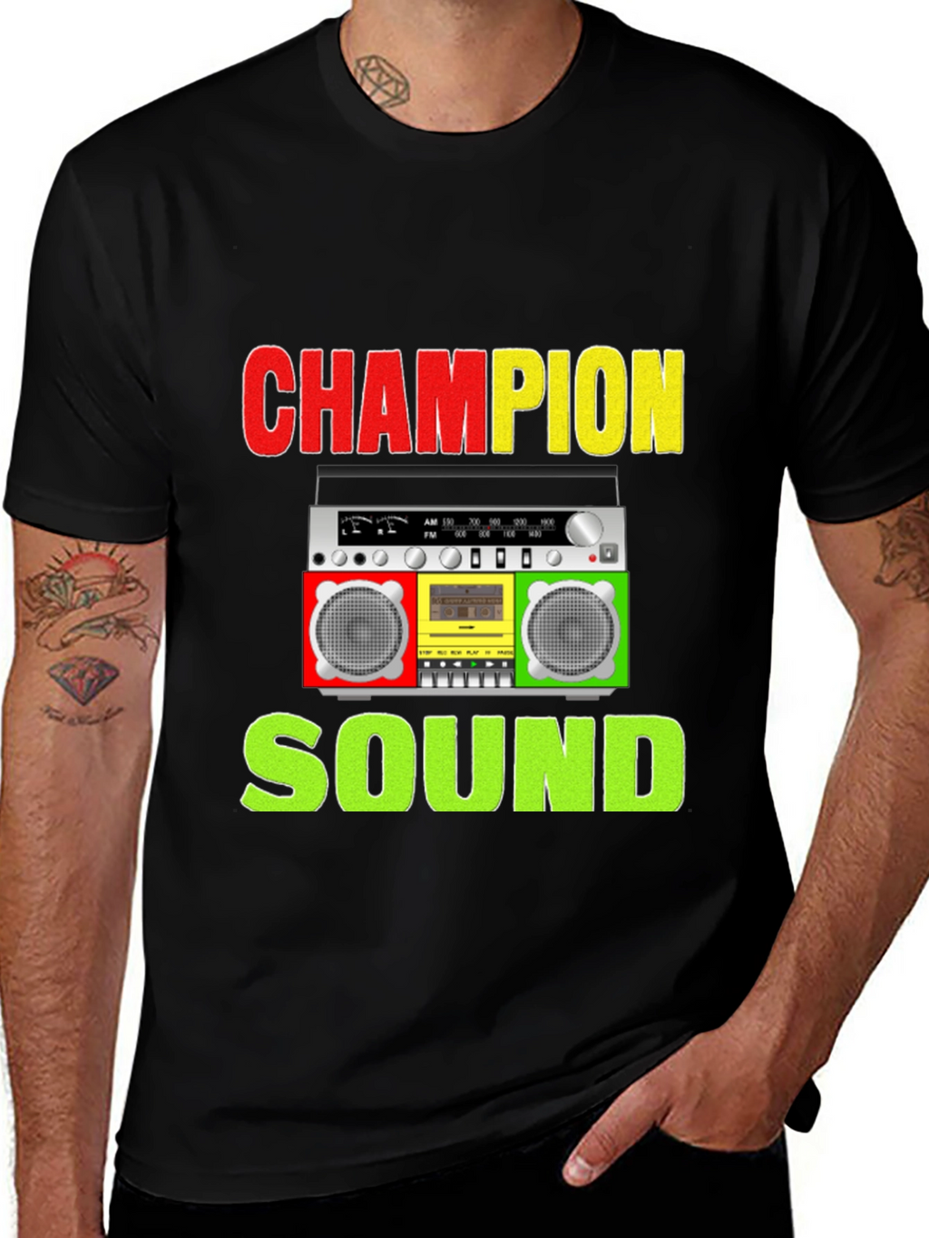 Champion Sound Boombox Graphic Tee - Stylish Music Shirt