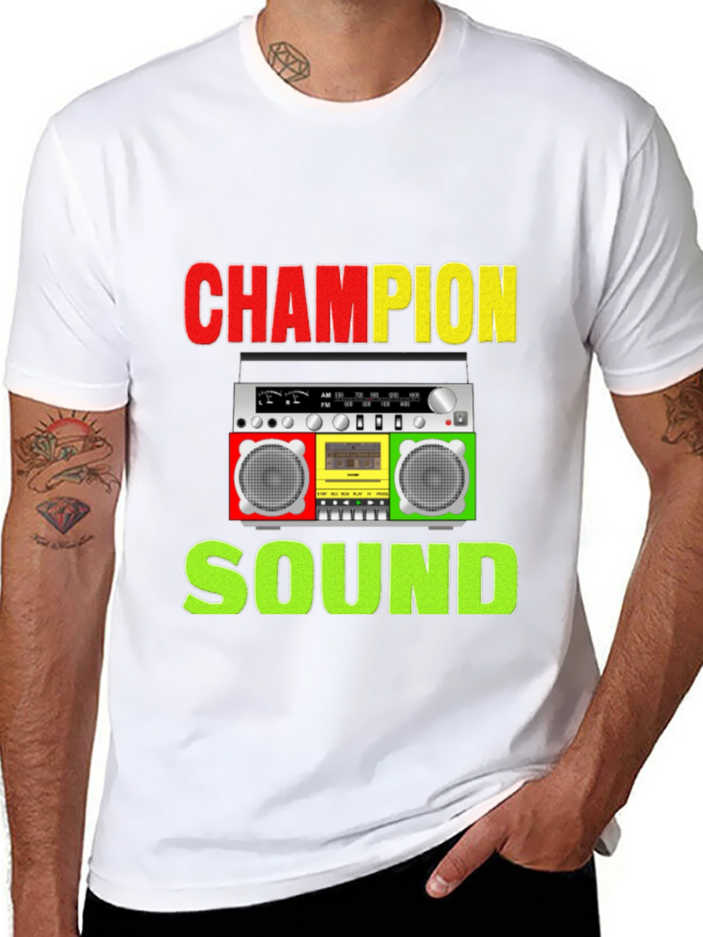 Champion Sound Boombox Graphic Tee - Stylish Music Shirt