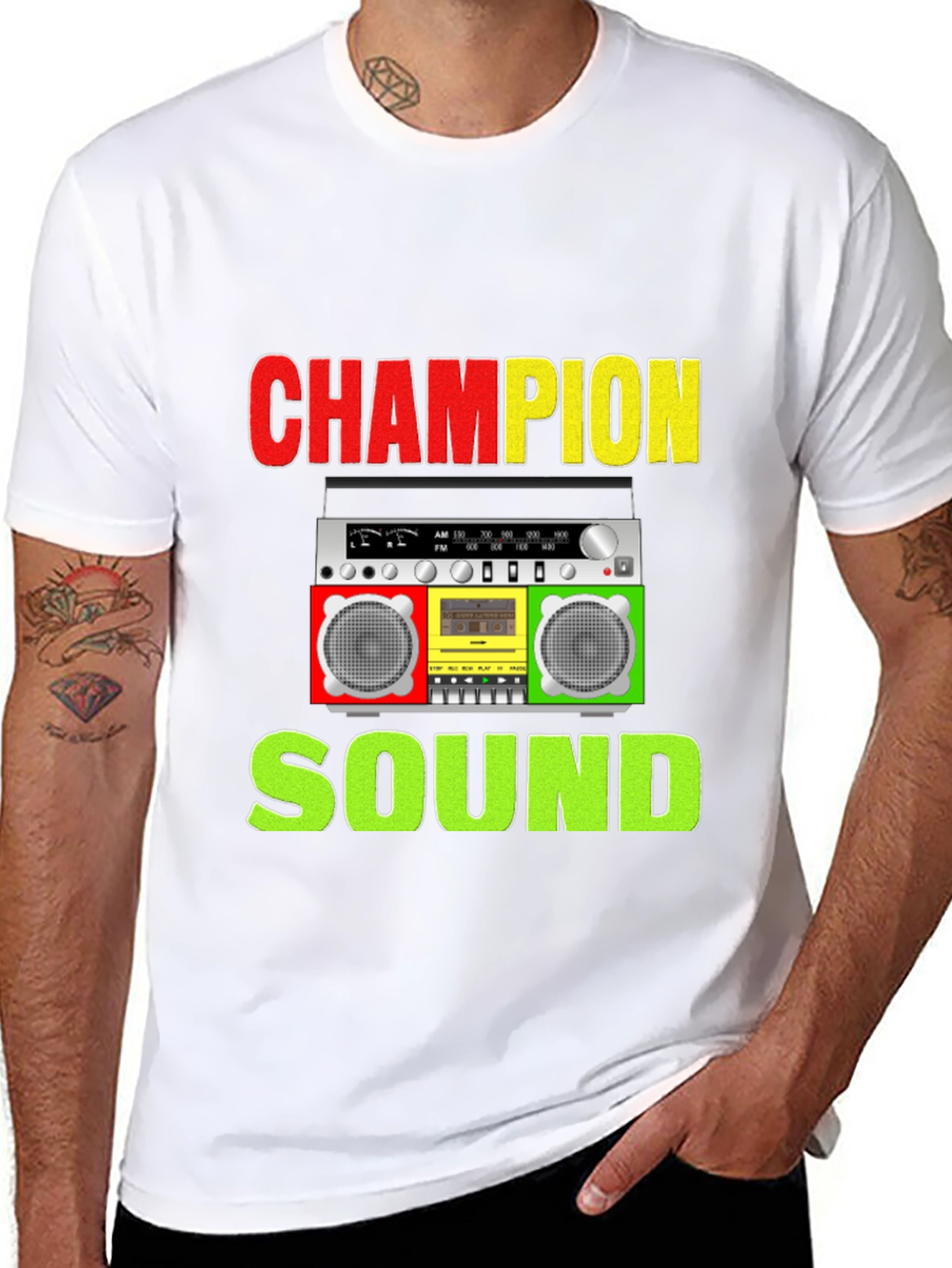 Champion Sound Boombox Graphic Tee - Stylish Music Shirt