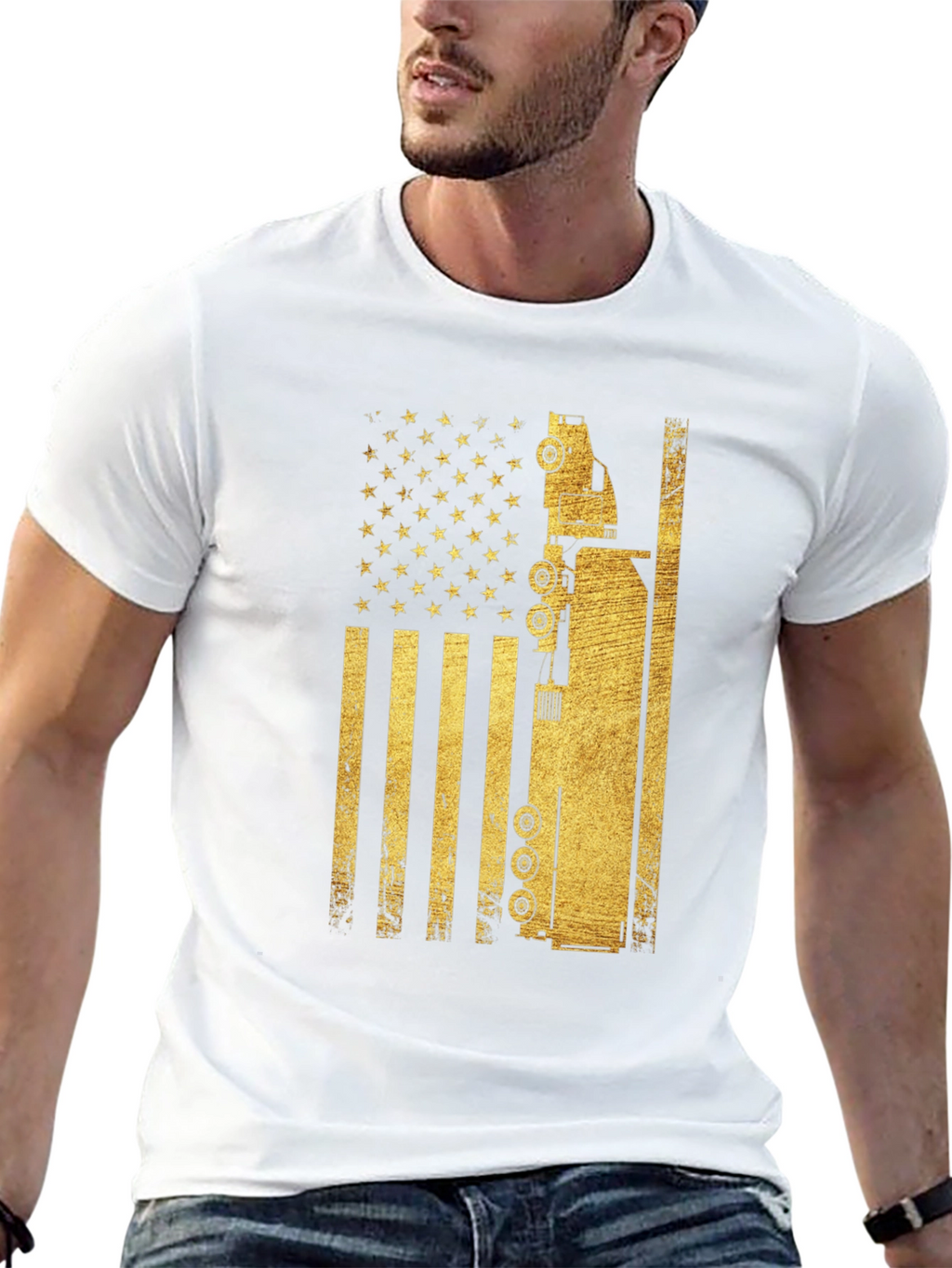 Trucker USA Flag Graphic T-Shirt - Black
