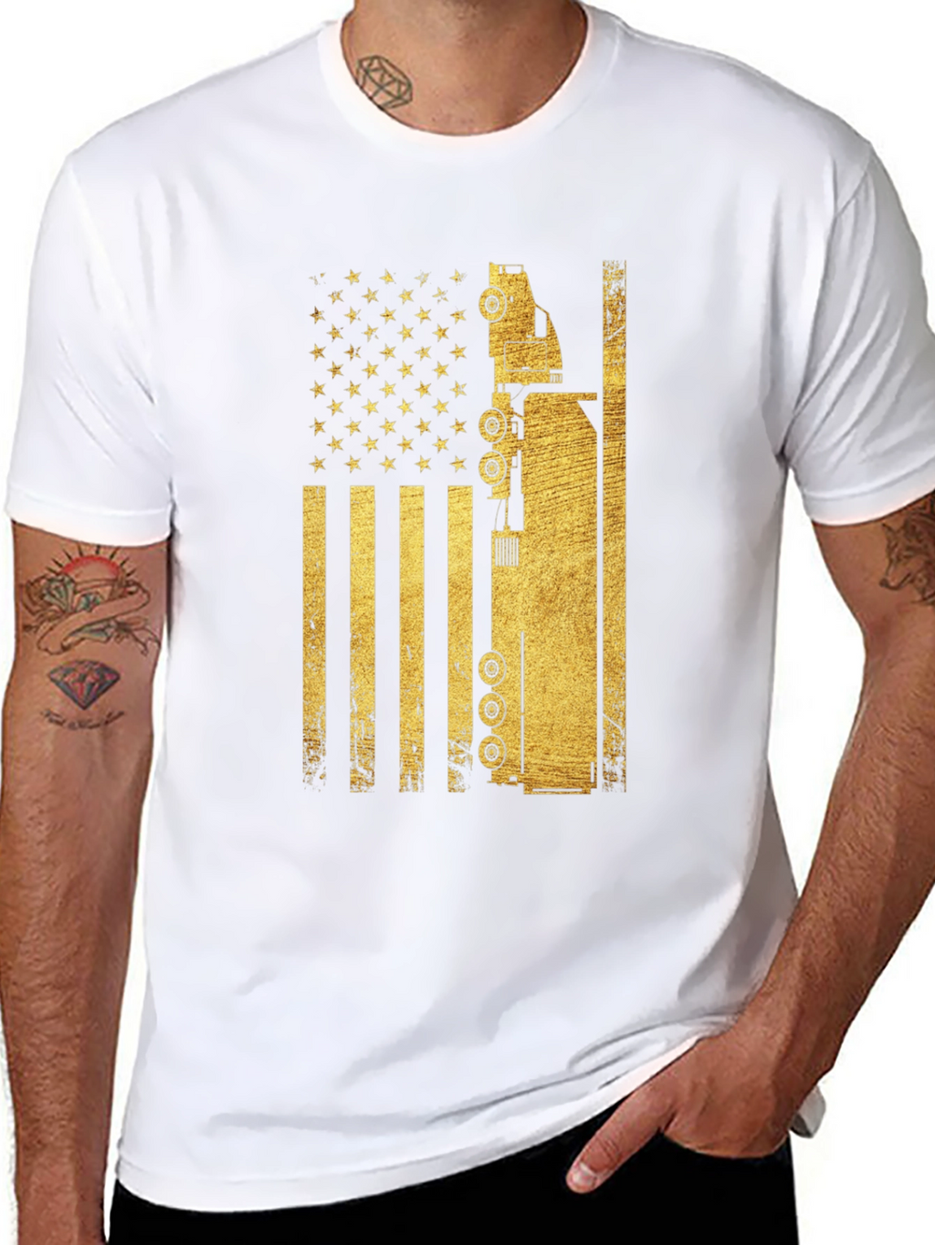 Trucker USA Flag Graphic T-Shirt - Black