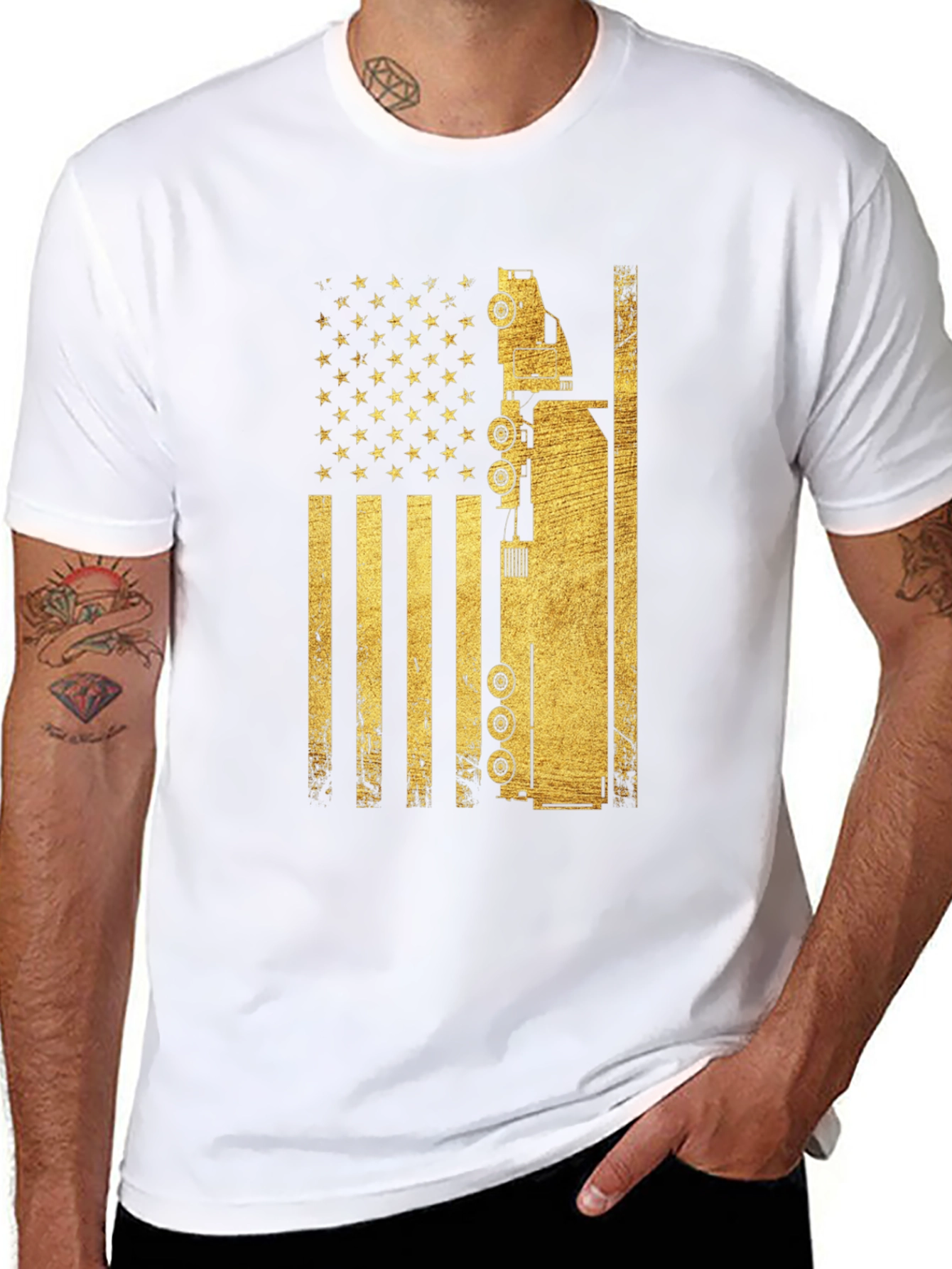 Trucker USA Flag Graphic T-Shirt - Black