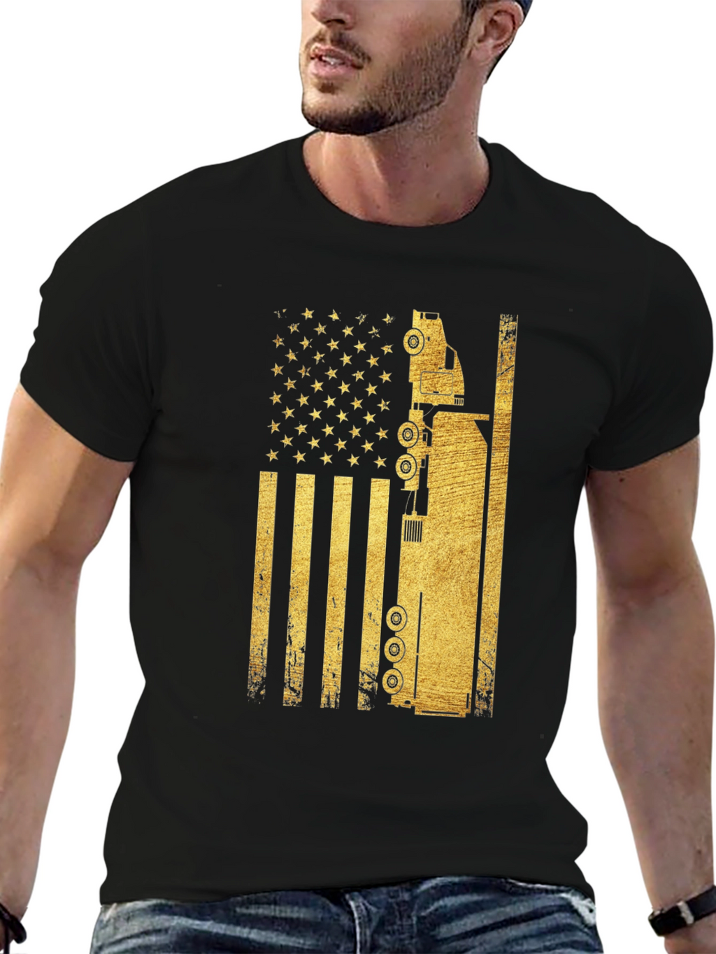 Trucker USA Flag Graphic T-Shirt - Black