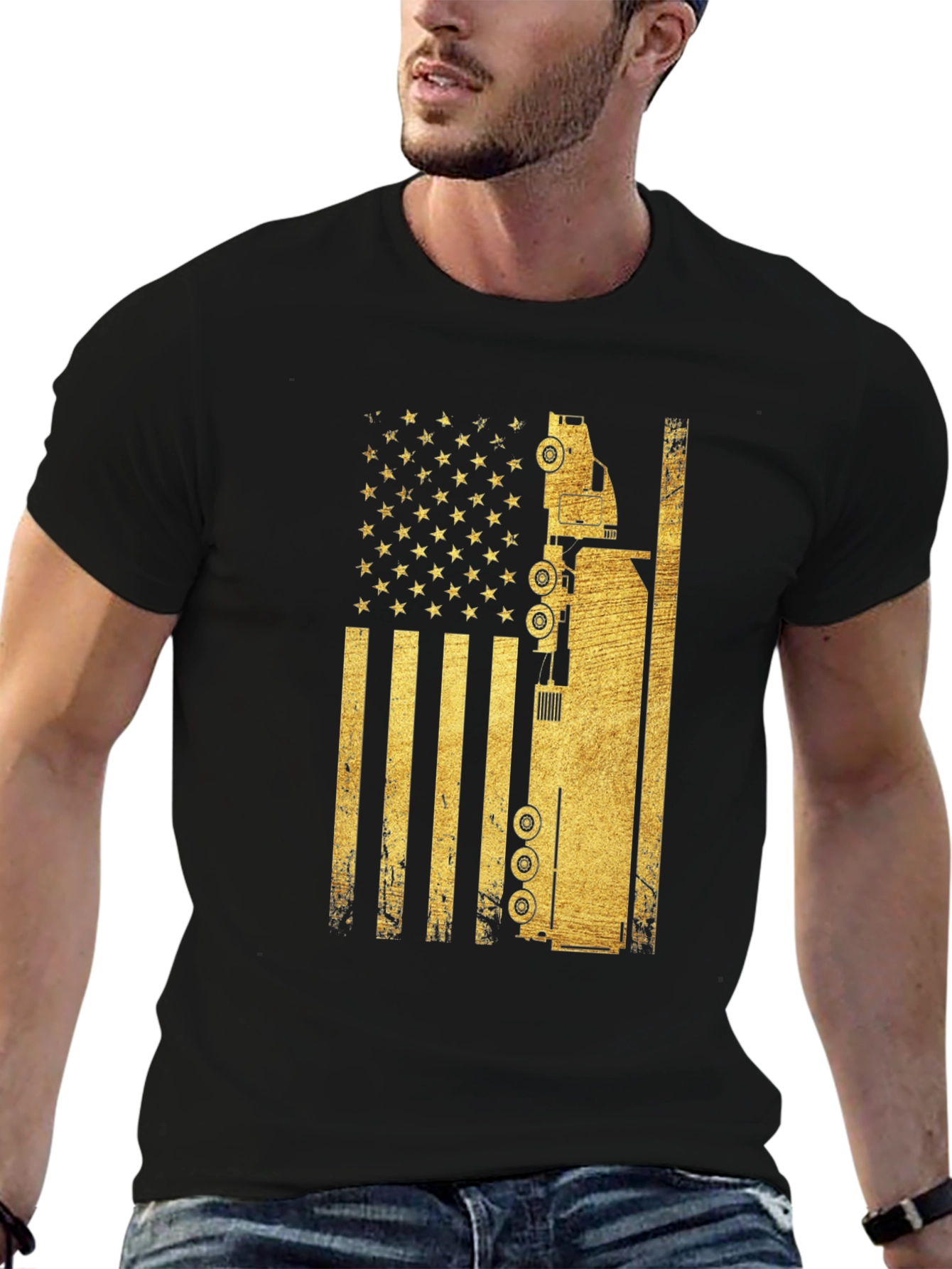 Trucker USA Flag Graphic T-Shirt - Black