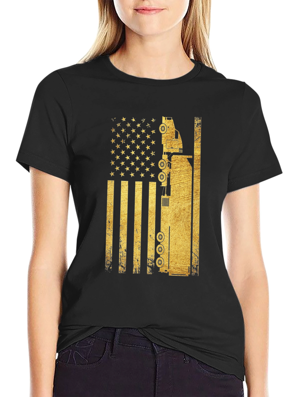 Trucker USA Flag Graphic T-Shirt - Black
