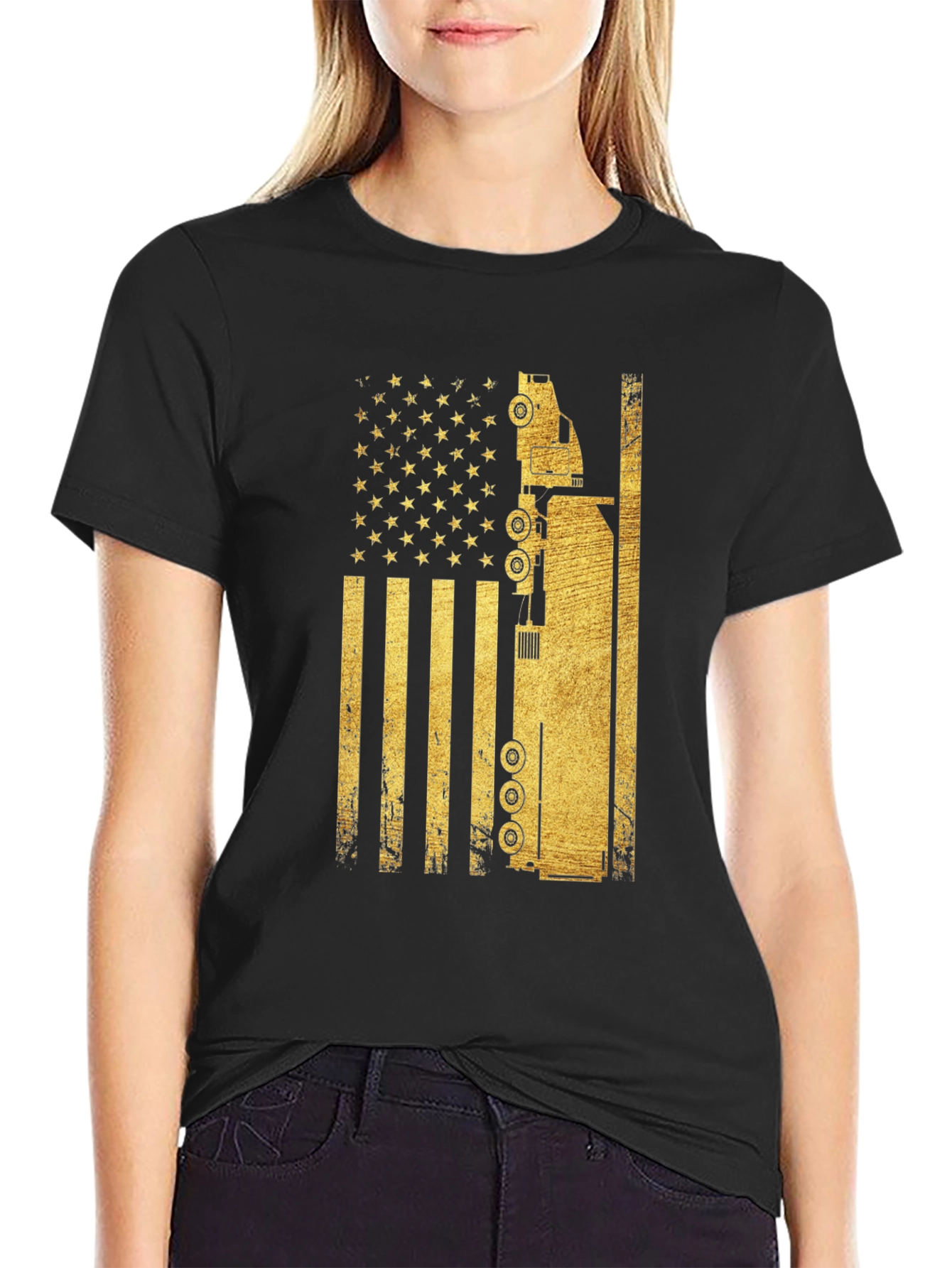 Trucker USA Flag Graphic T-Shirt - Black