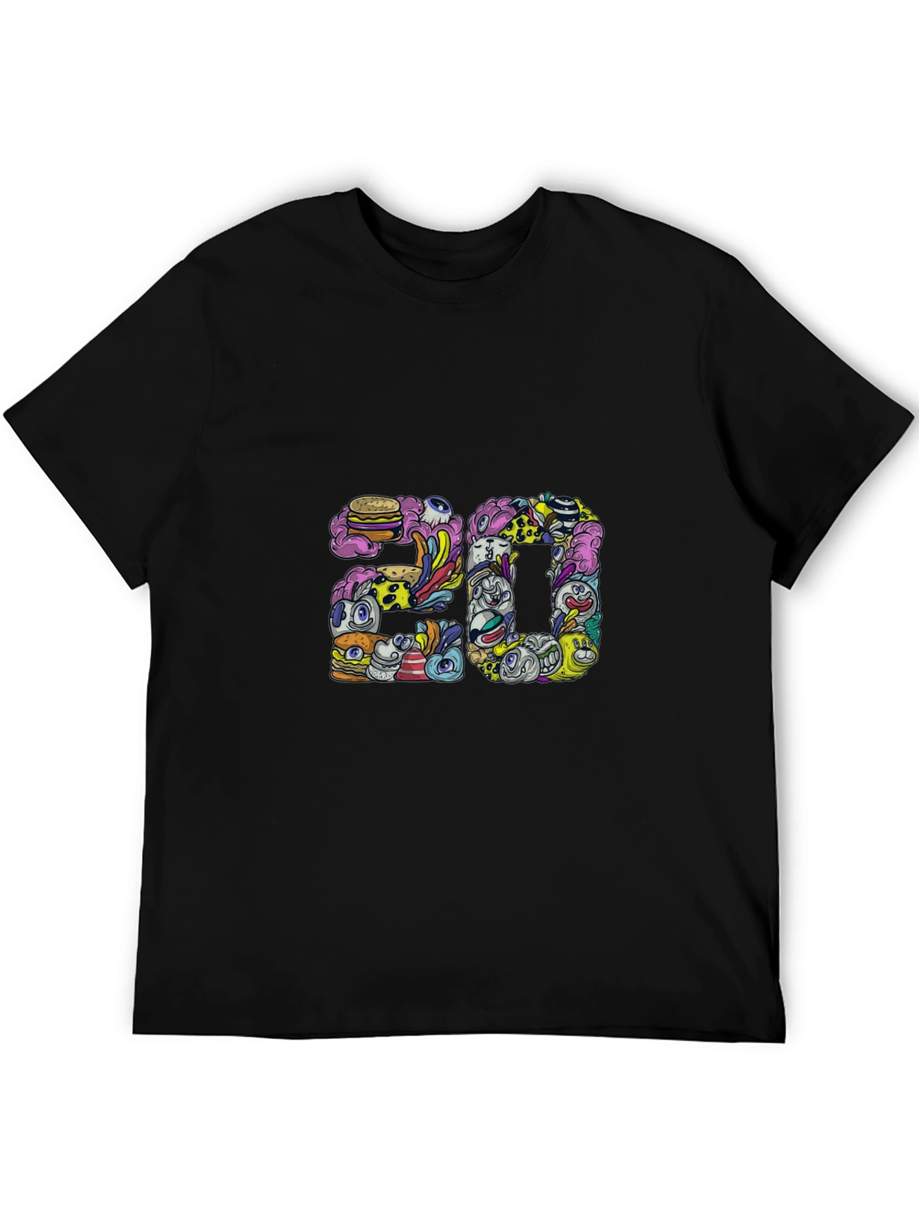 Mens Black Graphic Tee - 20 Doodle Art