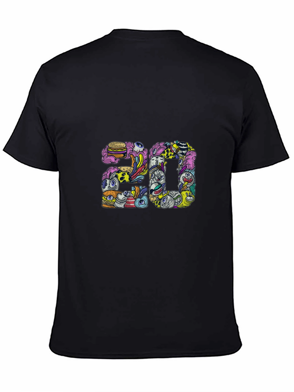 Mens Black Graphic Tee - 20 Doodle Art