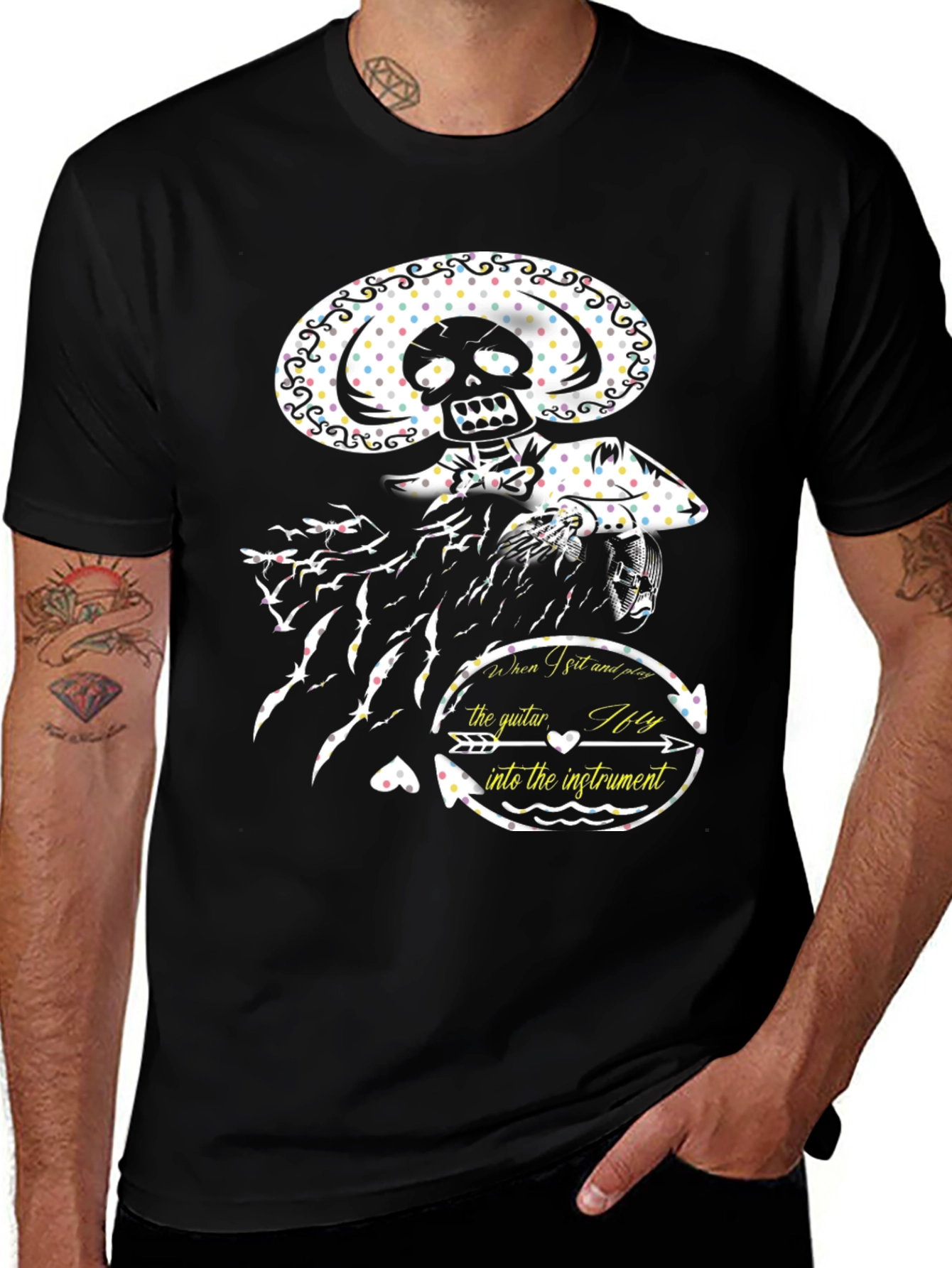 Skeleton Mariachi Graphic T-Shirt - Unique Design