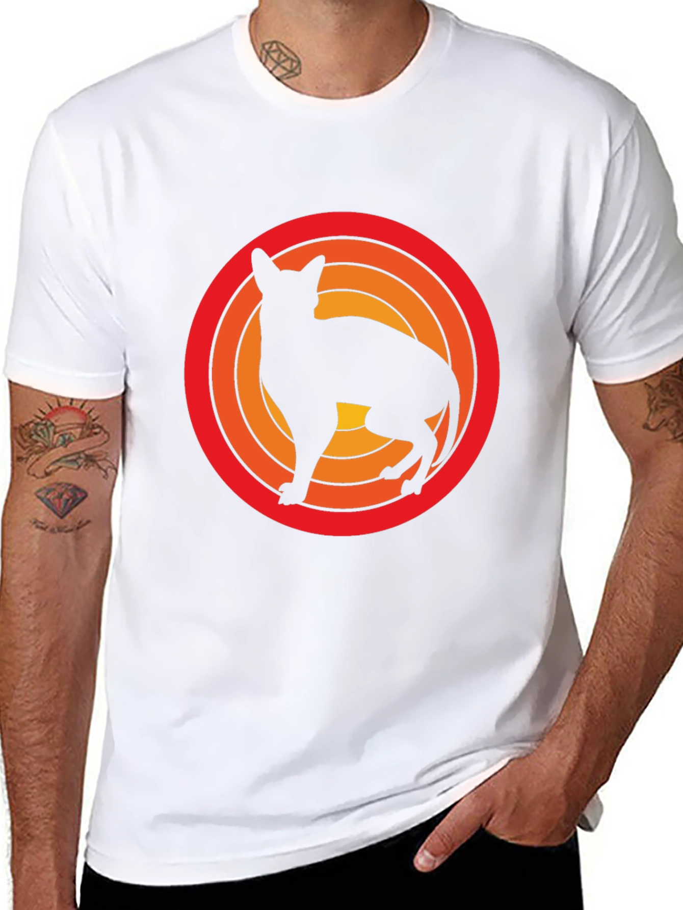 Retro Cat Silhouette Graphic Tee - Black Cotton T-Shirt