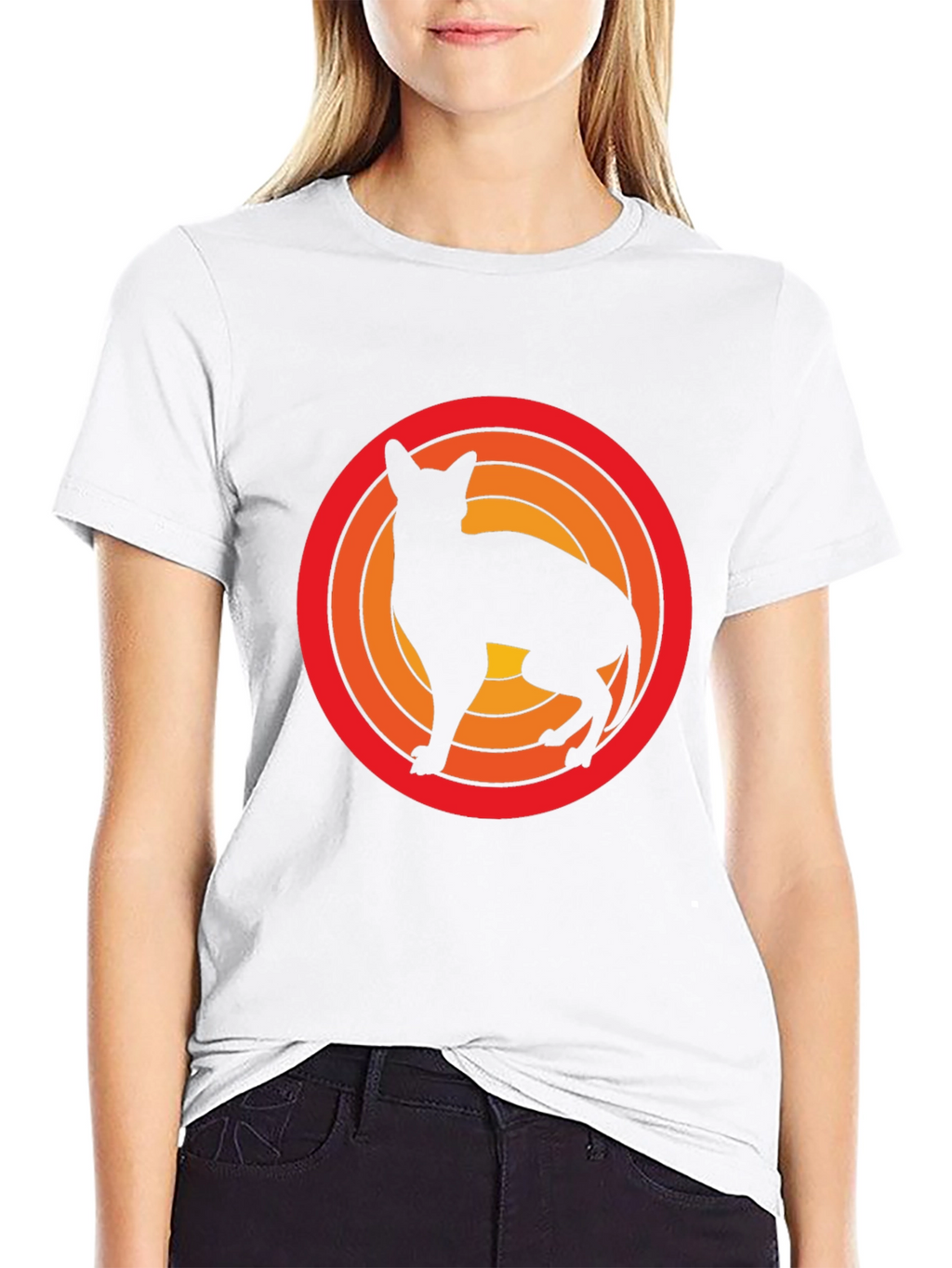 Retro Cat Silhouette Graphic Tee - Black Cotton T-Shirt